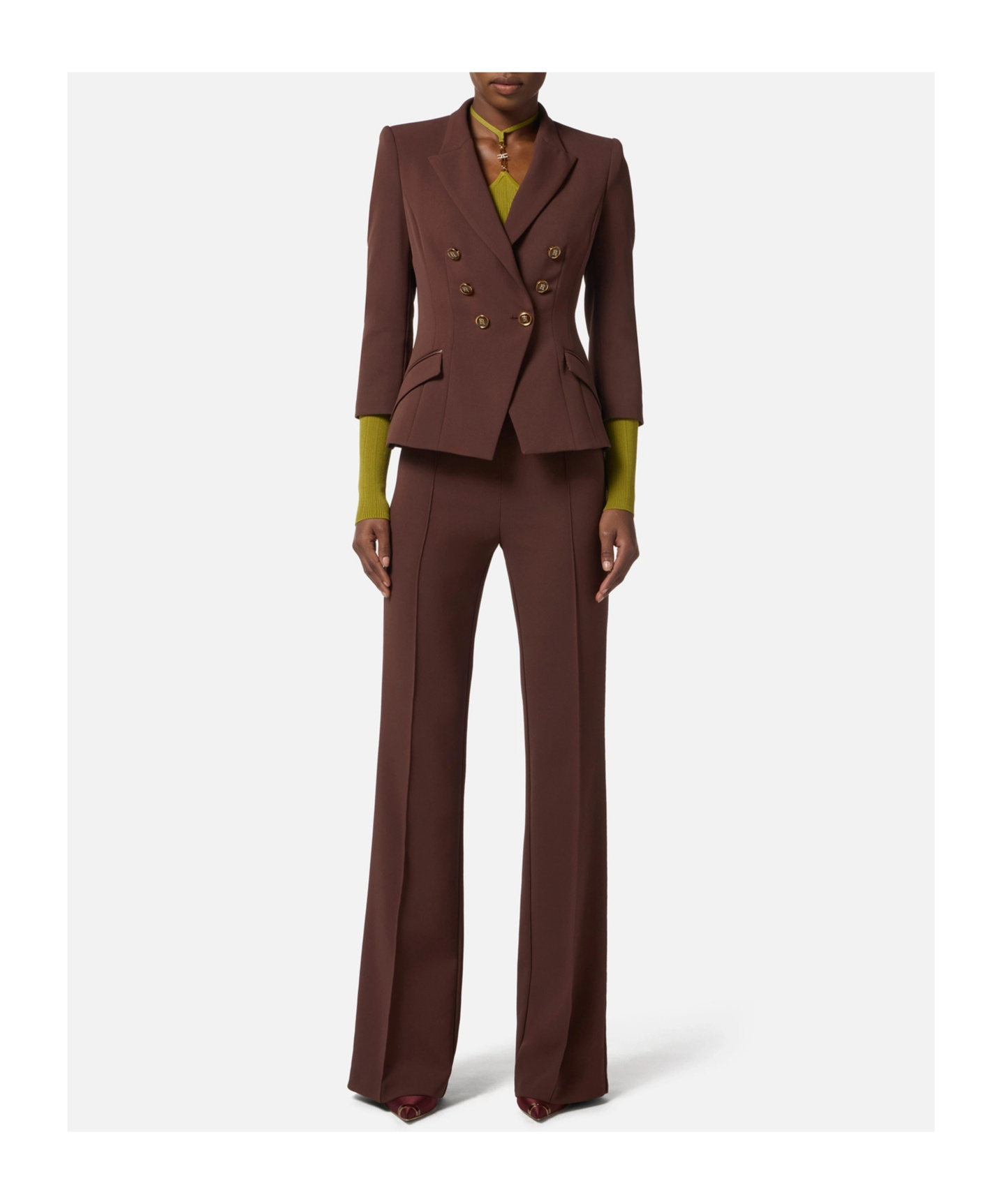 Elisabetta Franchi Structured Double-breasted Jacket Gold Buttons In Brown