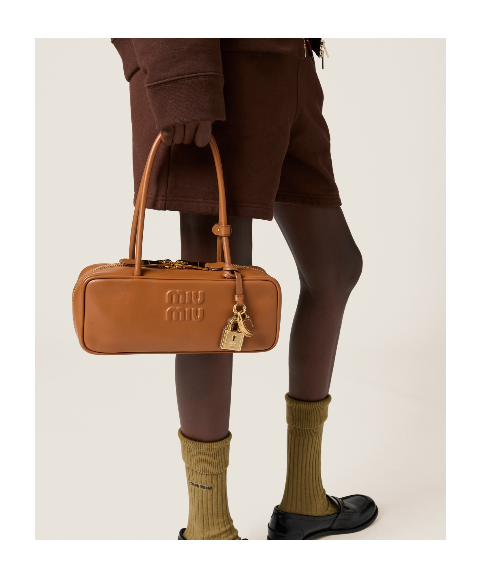 Miu Miu Beau Leather Bag In Cognac