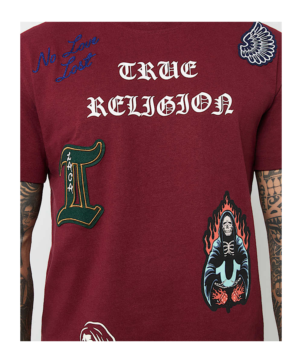 True Religion Short Sleeve Patch Embro Tee In Brown