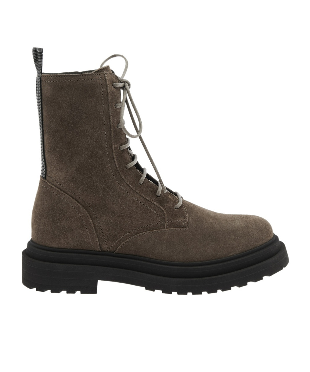 Brunello Cucinelli Brown Ankle Boots With Monil Detail On The Rear And Side Zip Closure In Leather Woman