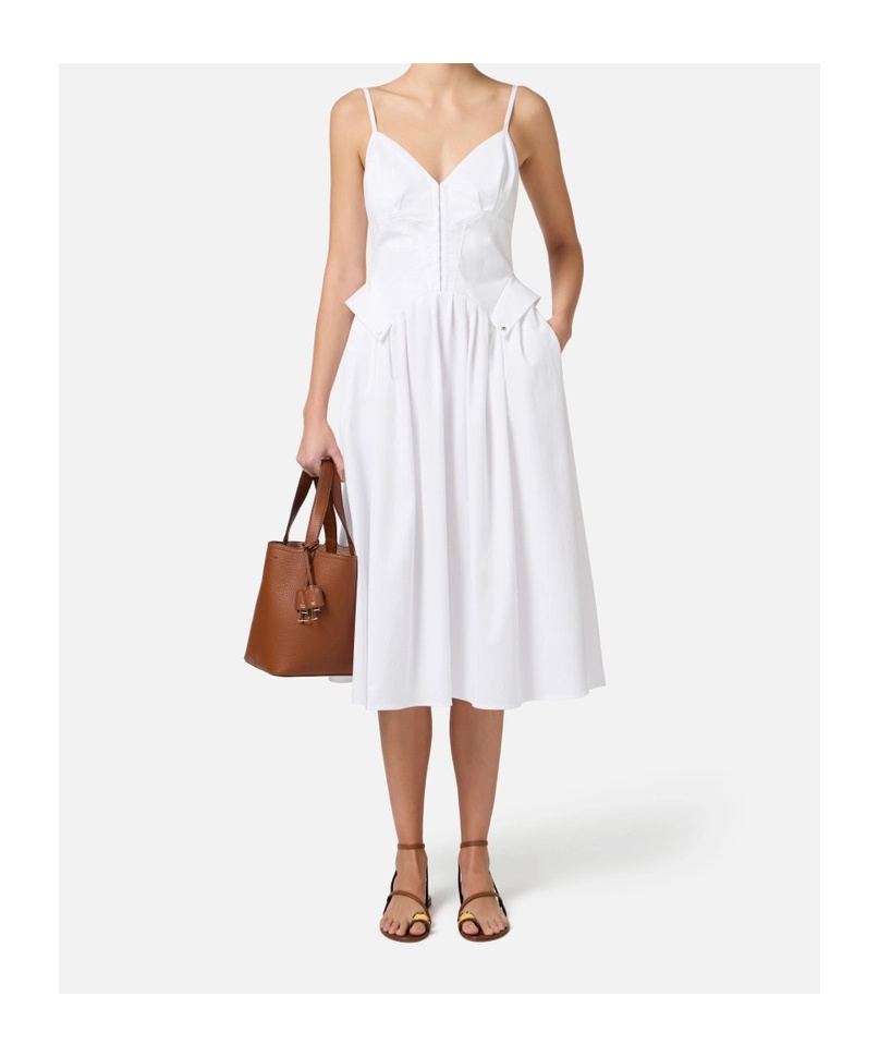 Shop Elisabetta Franchi Flared Midi Dress In White