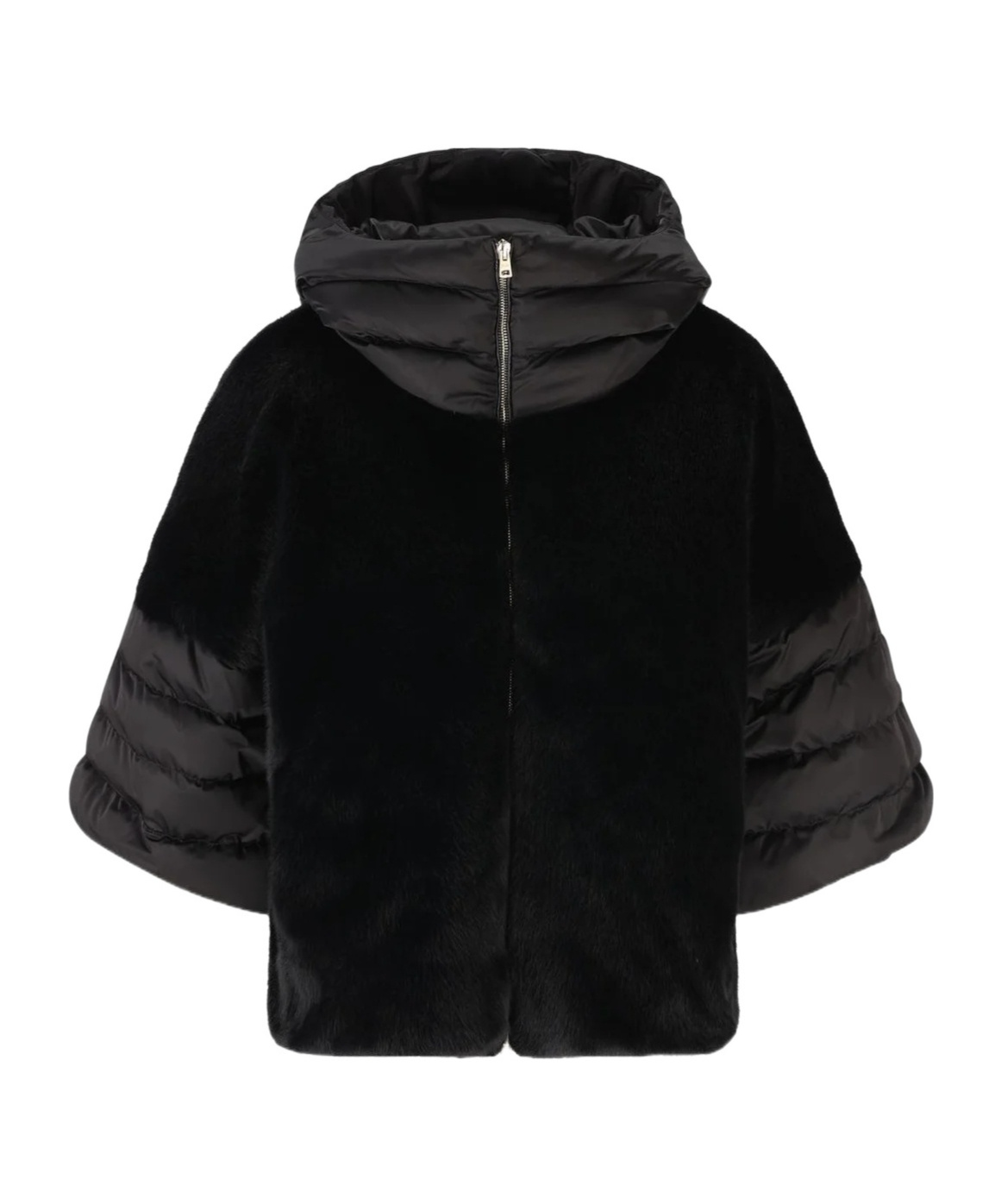 Herno Satin Short Sleeve Faux Fur Jacket In Black