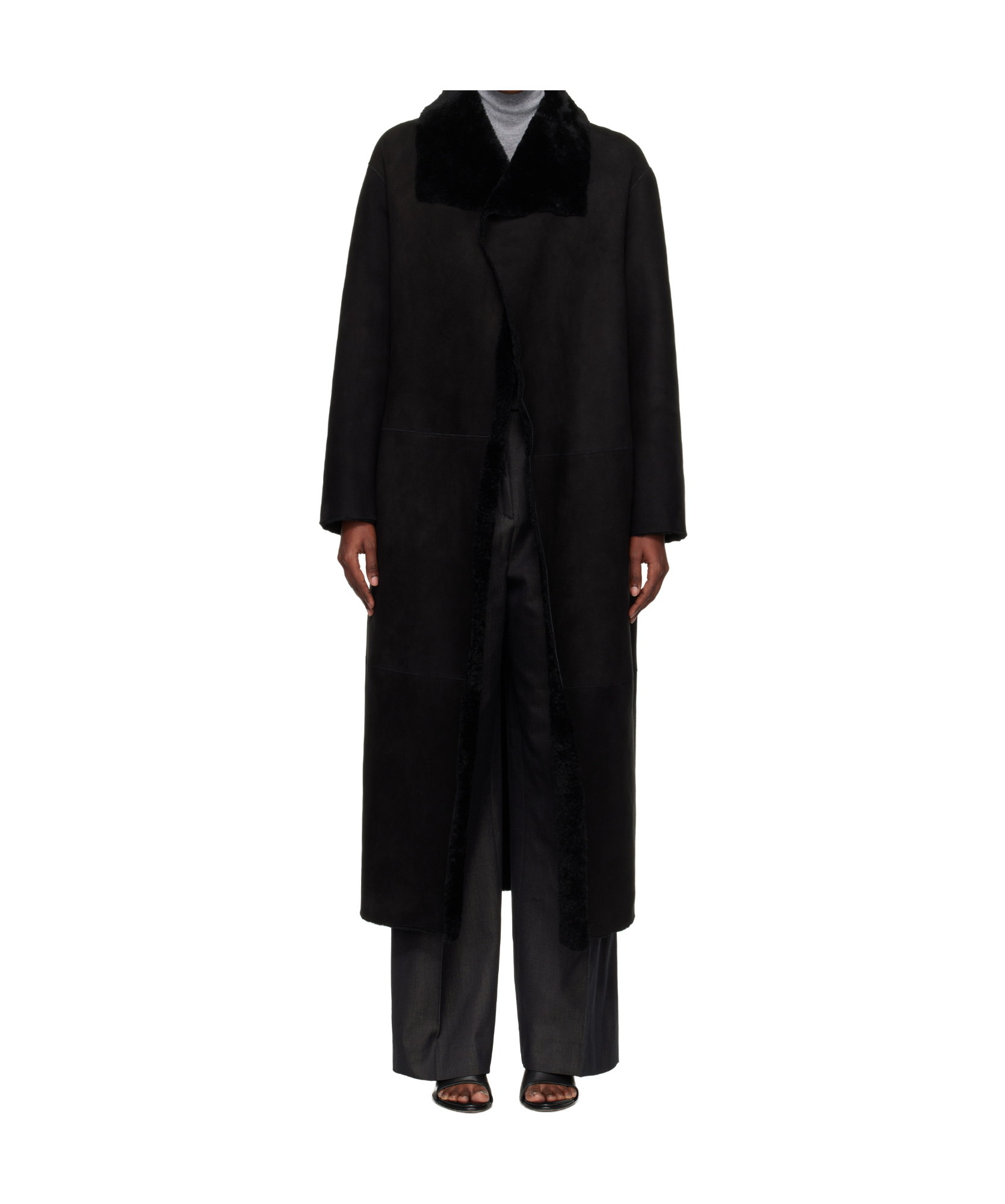 Nour Hammour Merinos Oversized Shearling Coat In Black