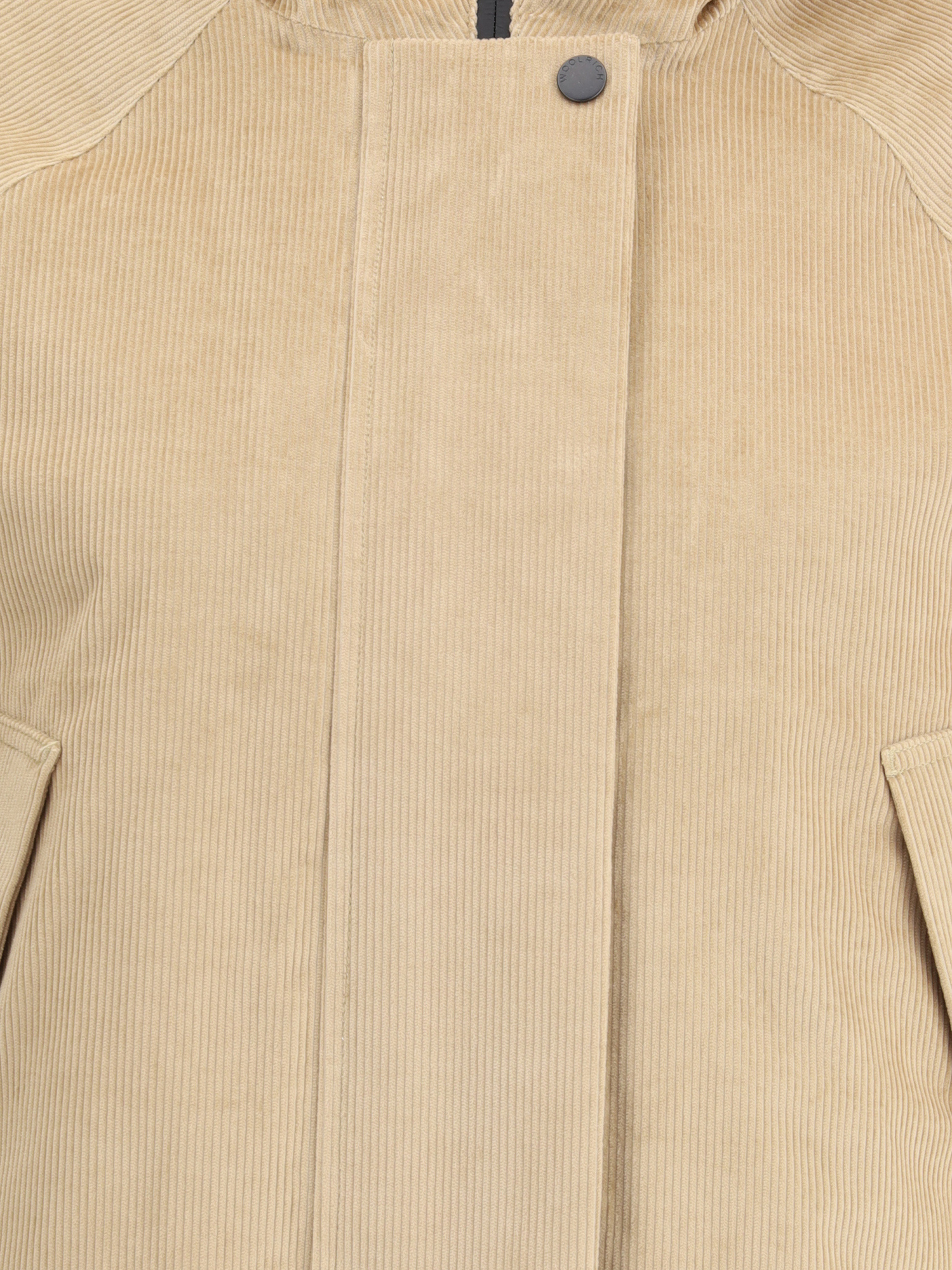 Woolrich Hooded Corduroy Jacket Adjustable Cuffs In Neutral