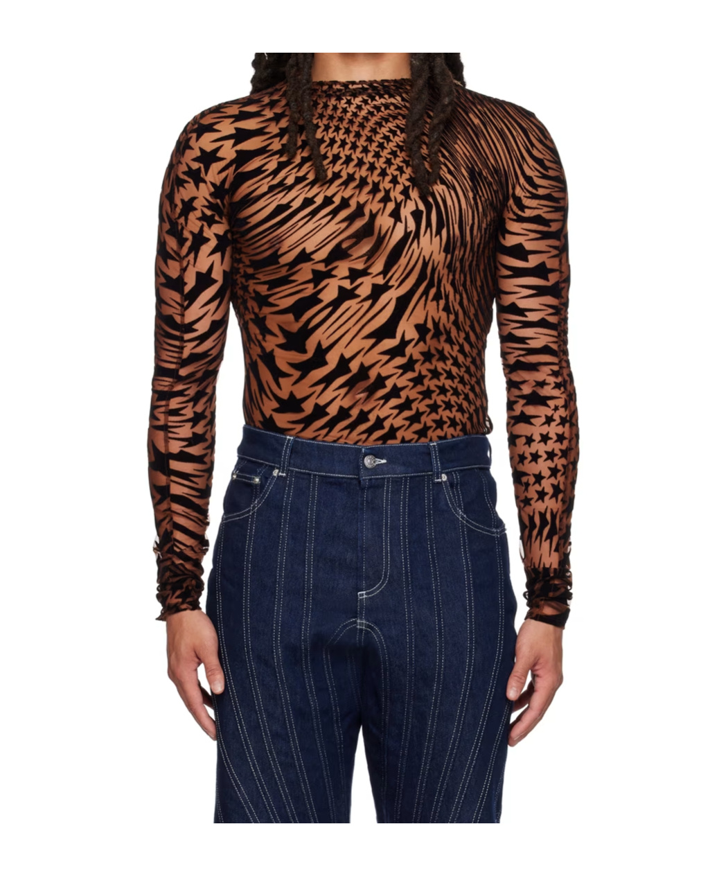Mugler Star High-neck T-shirt In Brown