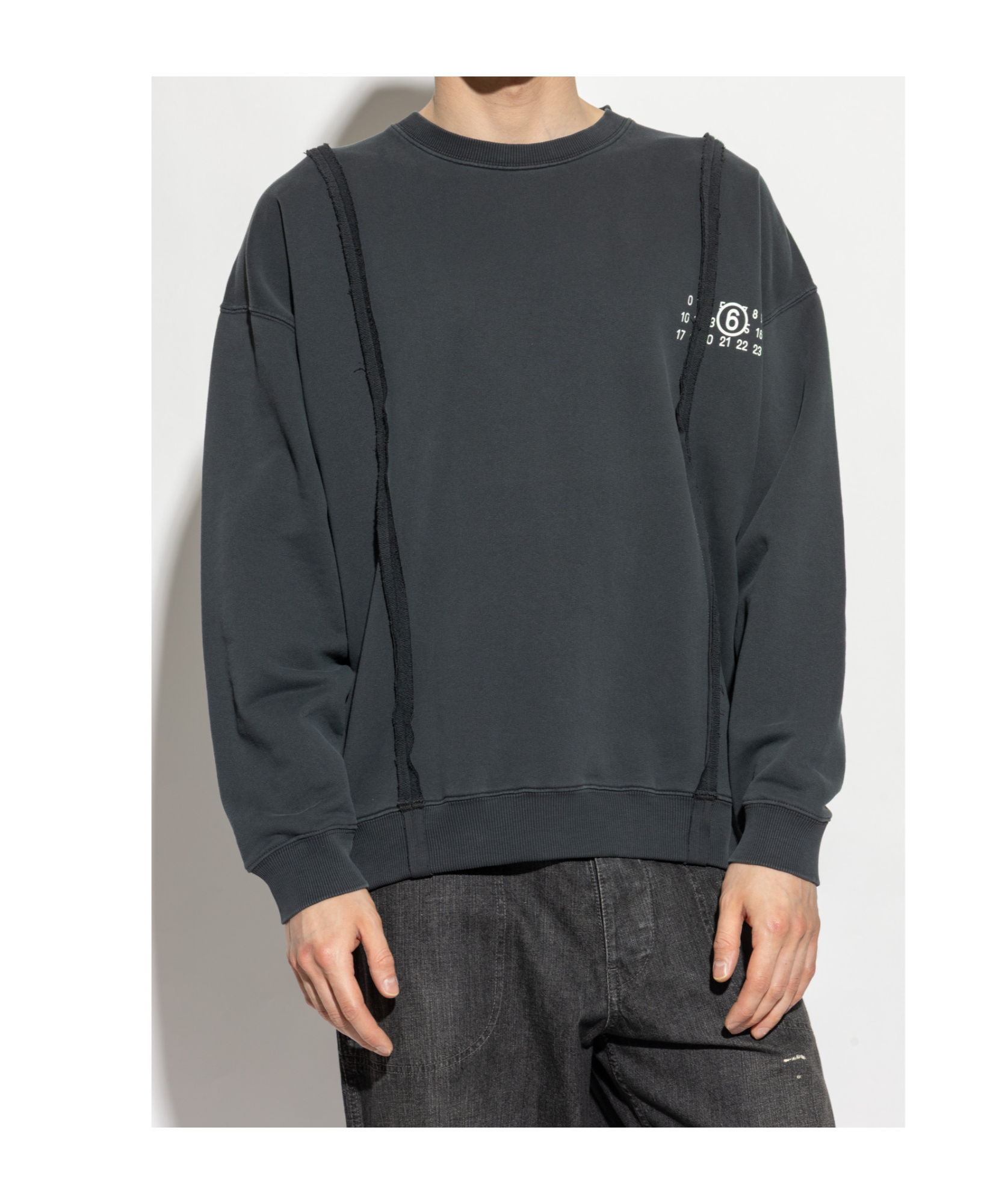 Mm6 Maison Margiela Black Sweatshirt With Numeric Logo In Cotton In Black
