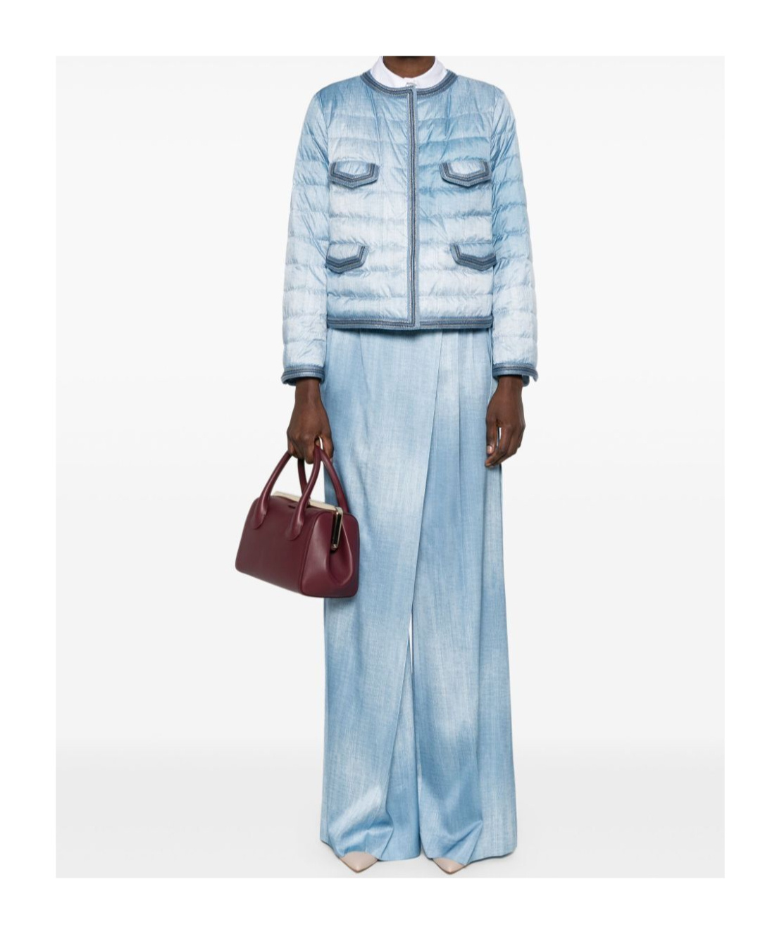 Ermanno Scervino Long Sleeve Quilted Downcoat With Denim Look In Blue