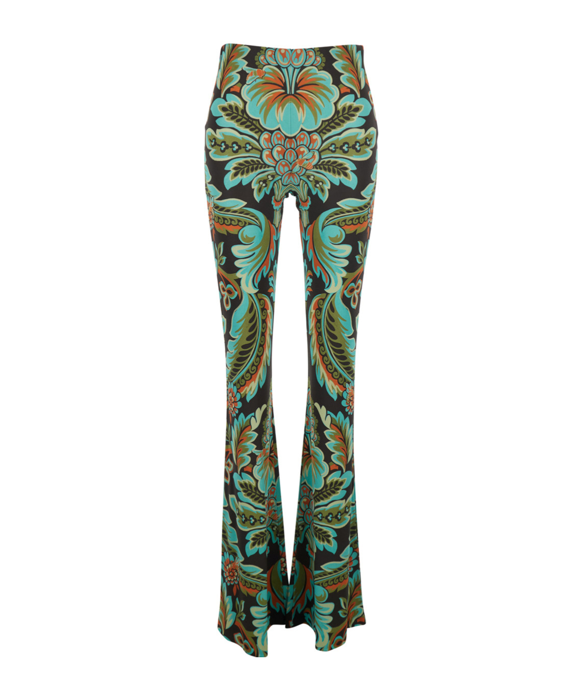 Etro Multicolor Trousers With All-over Paisley Print In Viscose Blend Woman In Green