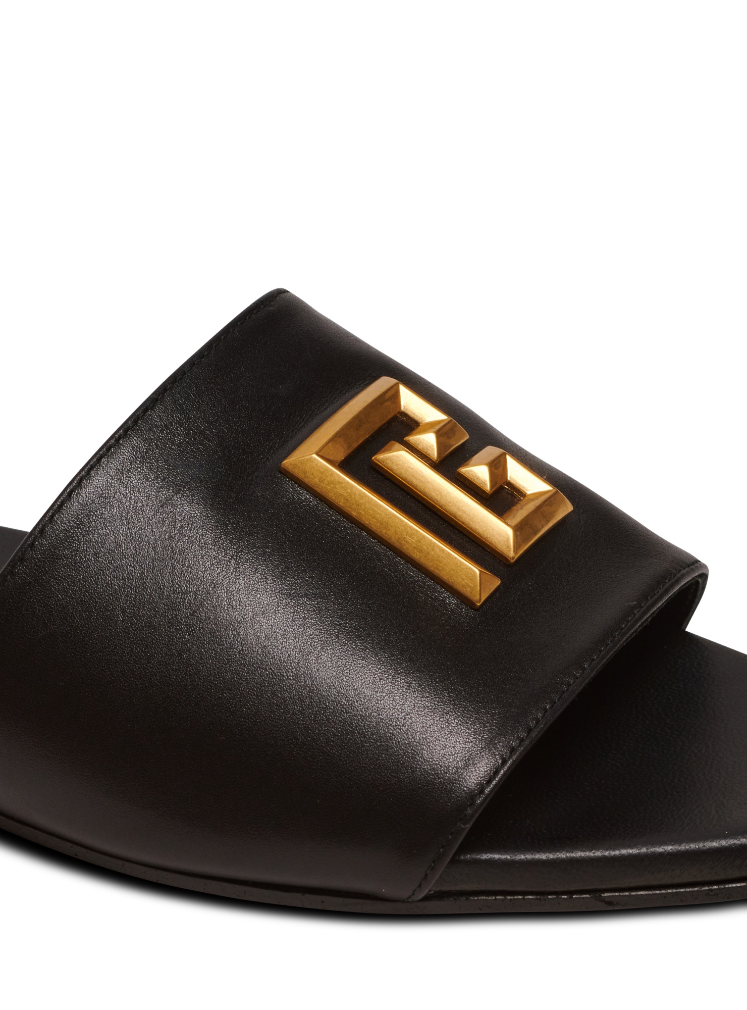 Balmain Dafne Logo-plaque Leather Slides In Black