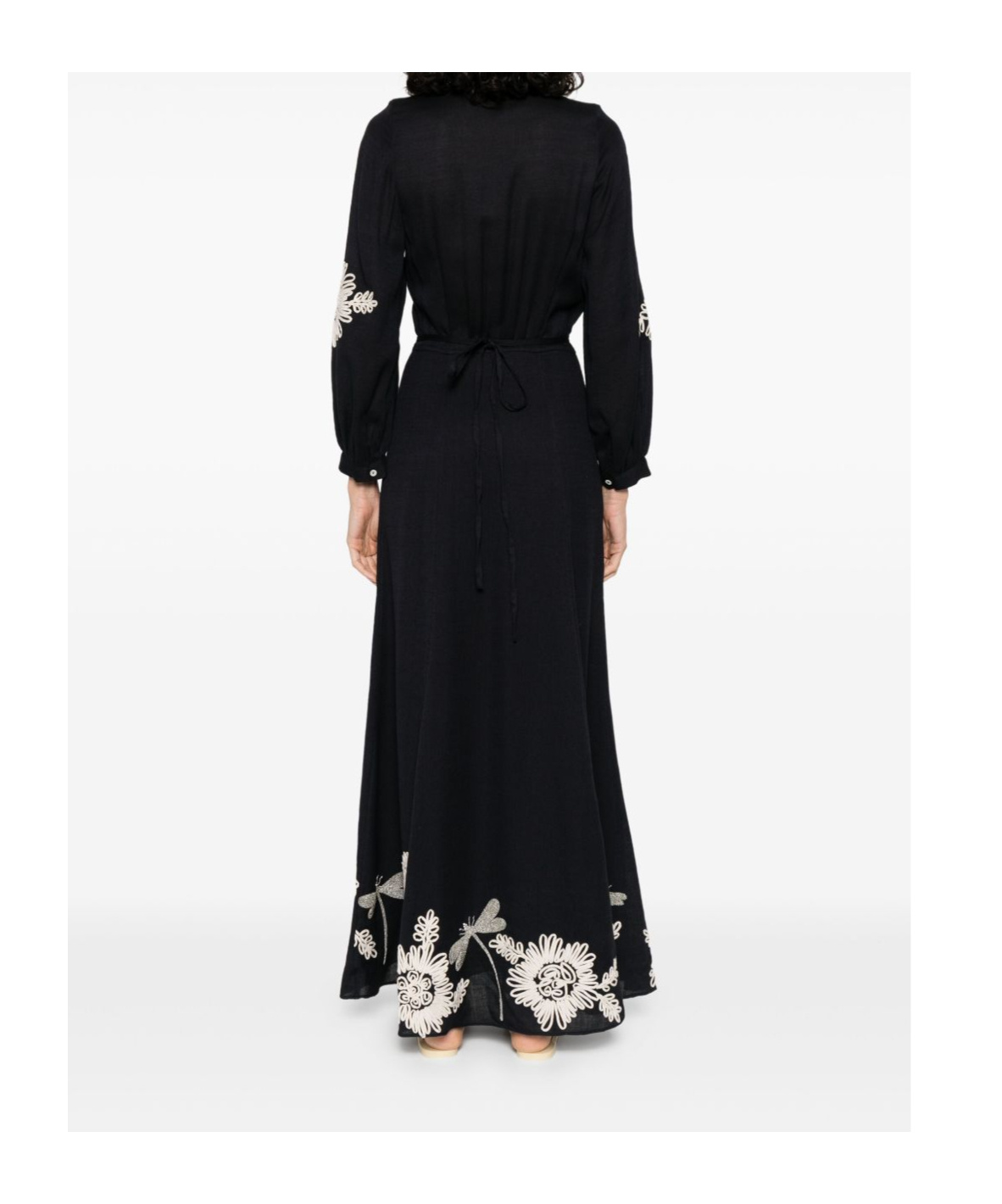Forte Forte Wrap-style Black Maxi Dress With Floral Embroidery In Blue