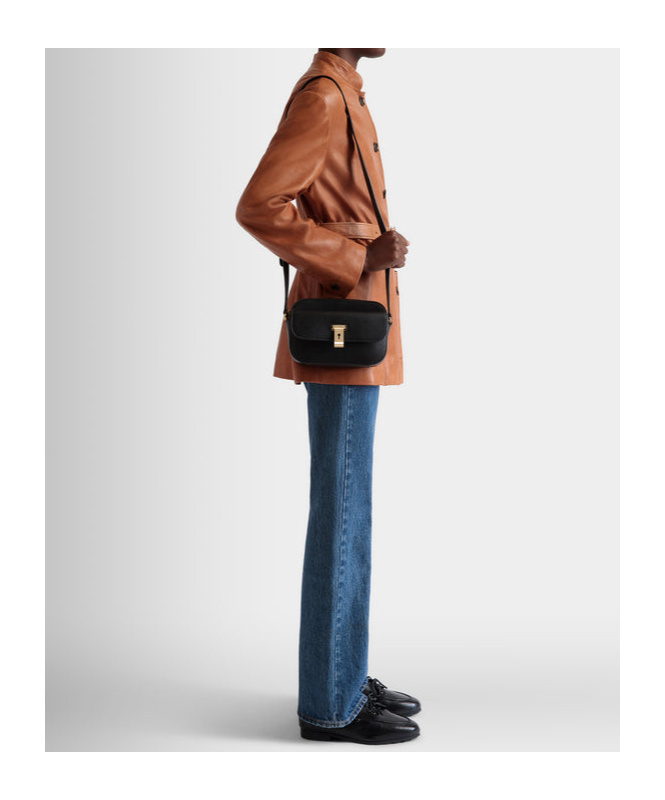 Bally Lock Me Small Crossbody Bag In Black Grained Leather In Black