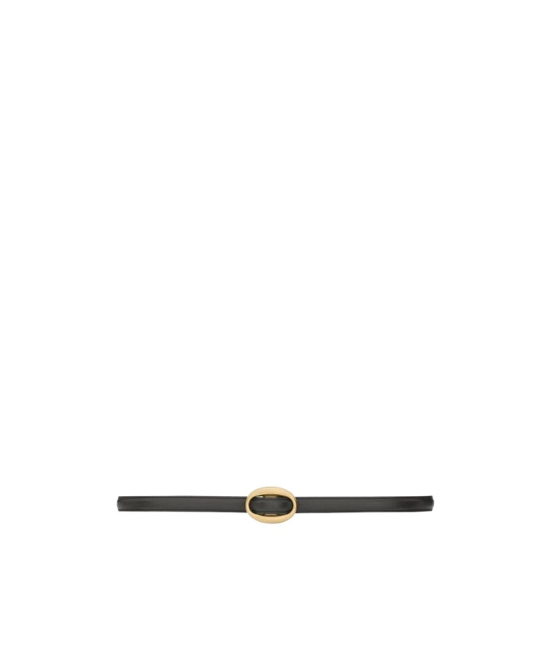 Saint Laurent Oval Buckle Thin Belt In Black