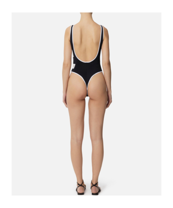 Elisabetta Franchi Swimsuit With Maxi Logo Print In Black