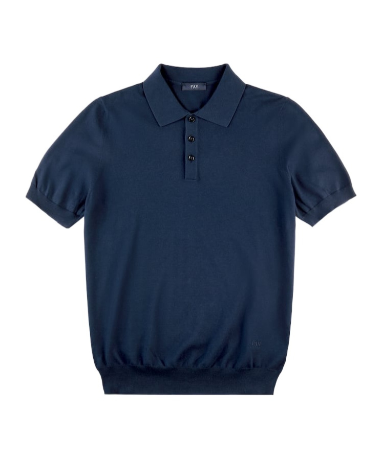 Fay Short-sleeved Knitted Polo Shirt In Blue