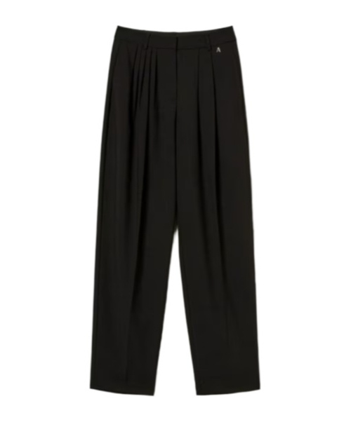 Twinset Tailored Wide-leg Trousers With Front Pleats In Black