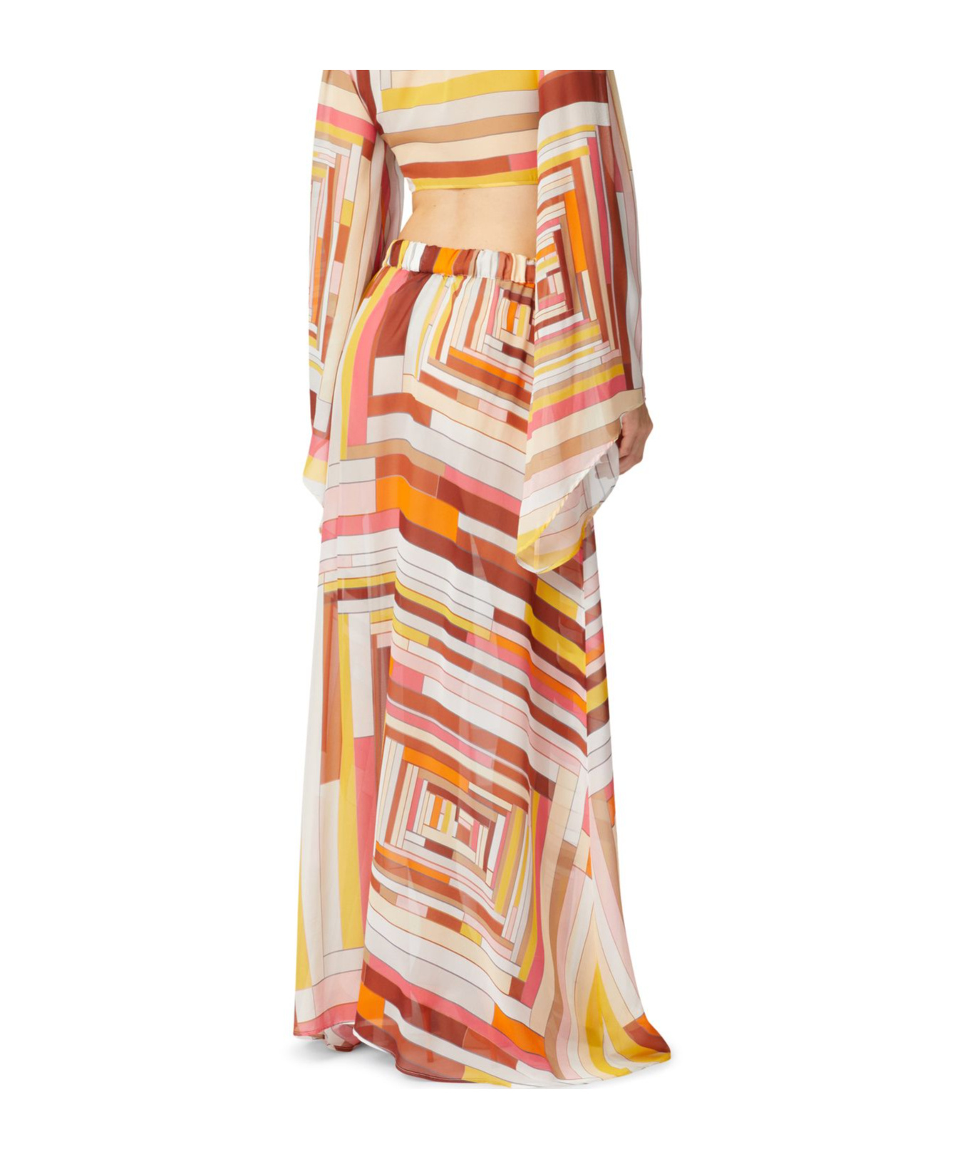 Missoni Langer Bedeckter Rock Aus Bedruckter Seide Mit Frontverschluss In Nude