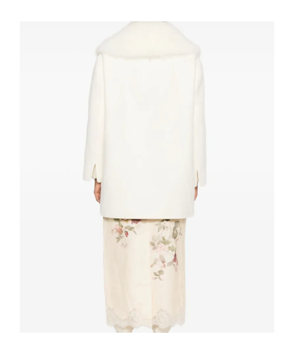 Ermanno Scervino Shearling-trim Double-breasted Coat In White