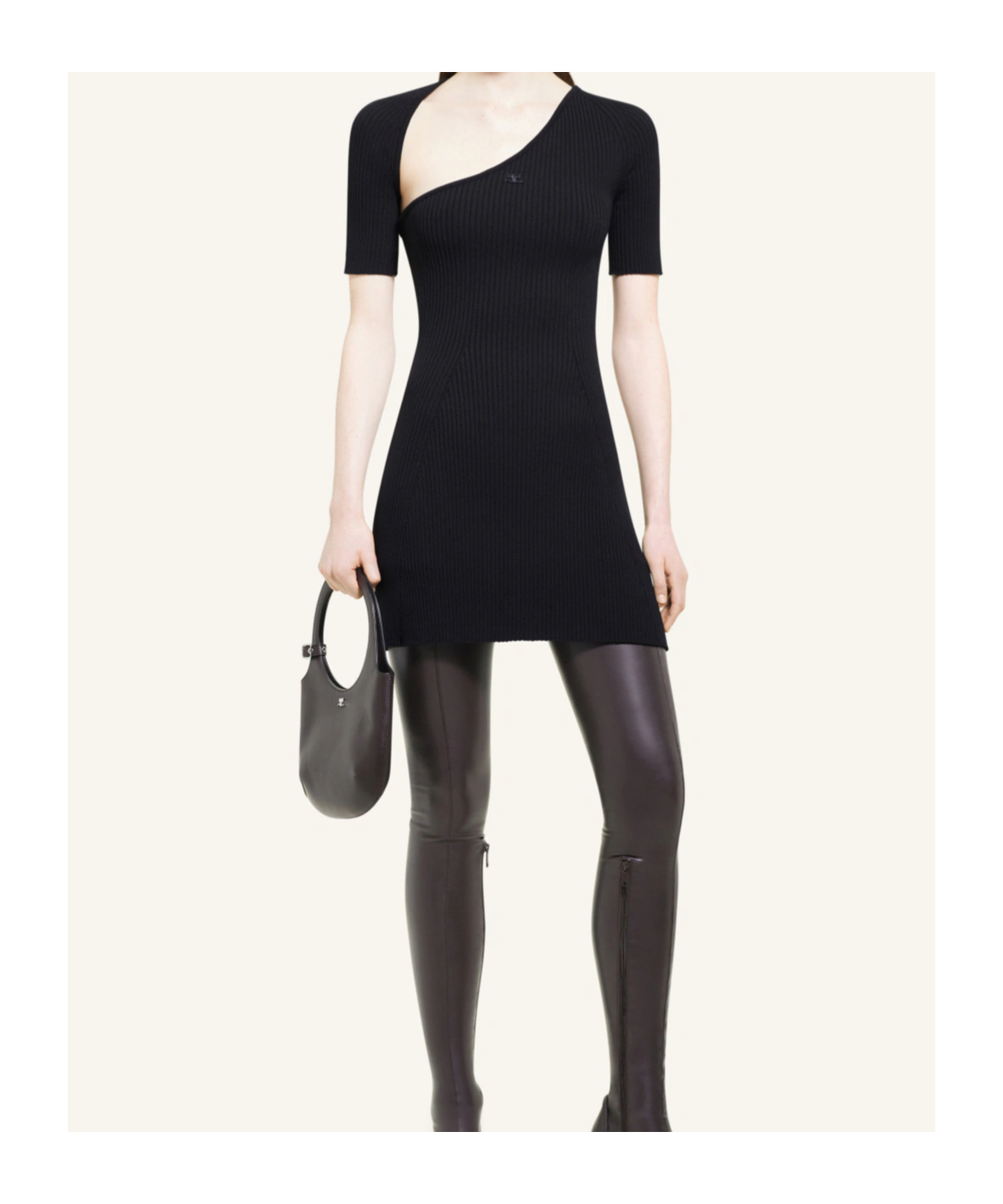 Courrèges Slash Mini Dress In Black Fabric Ribbed Knit In Black