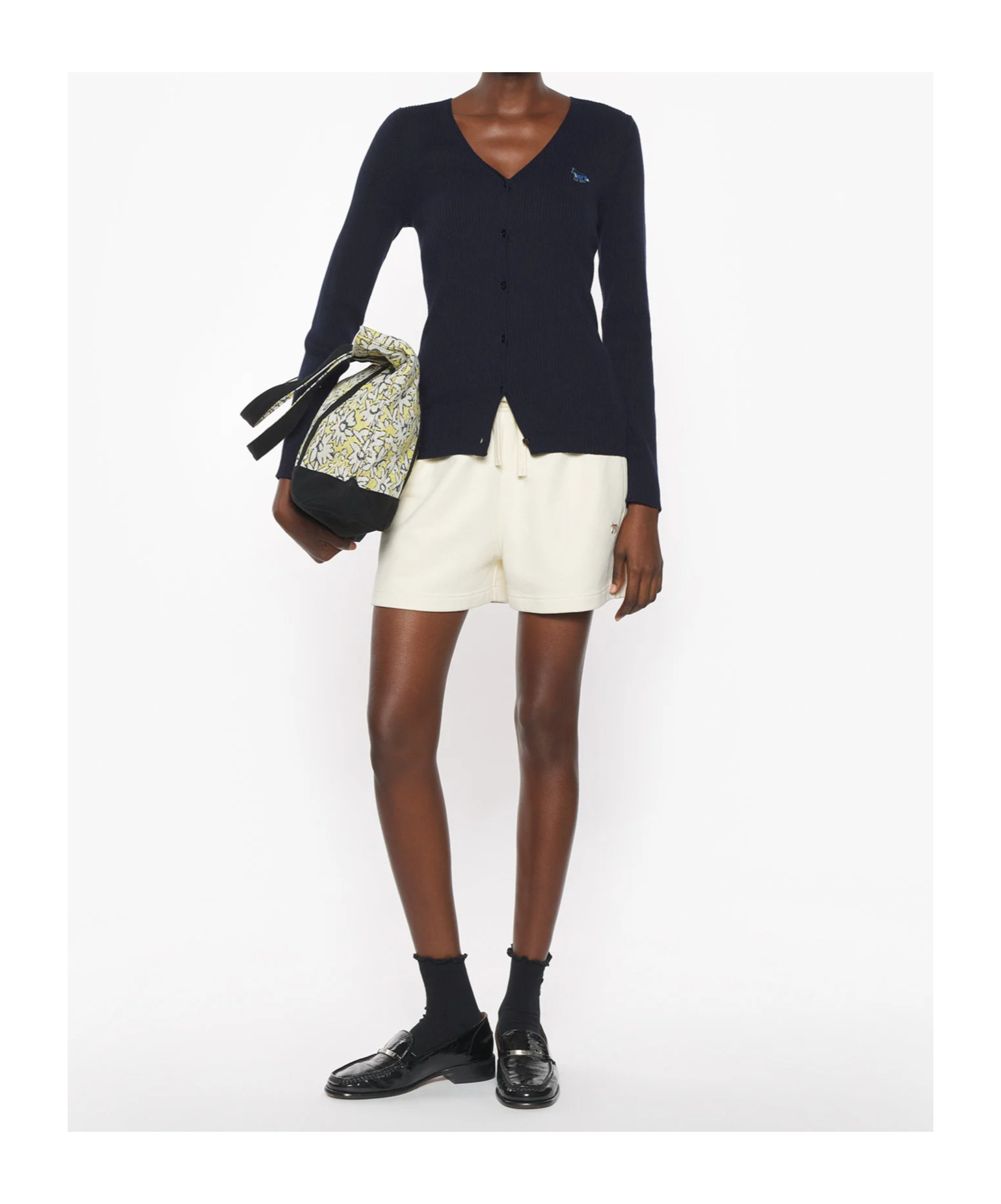 Shop Maison Kitsuné Baby Fox Patch Fine Ribbed Cardigan In Navy