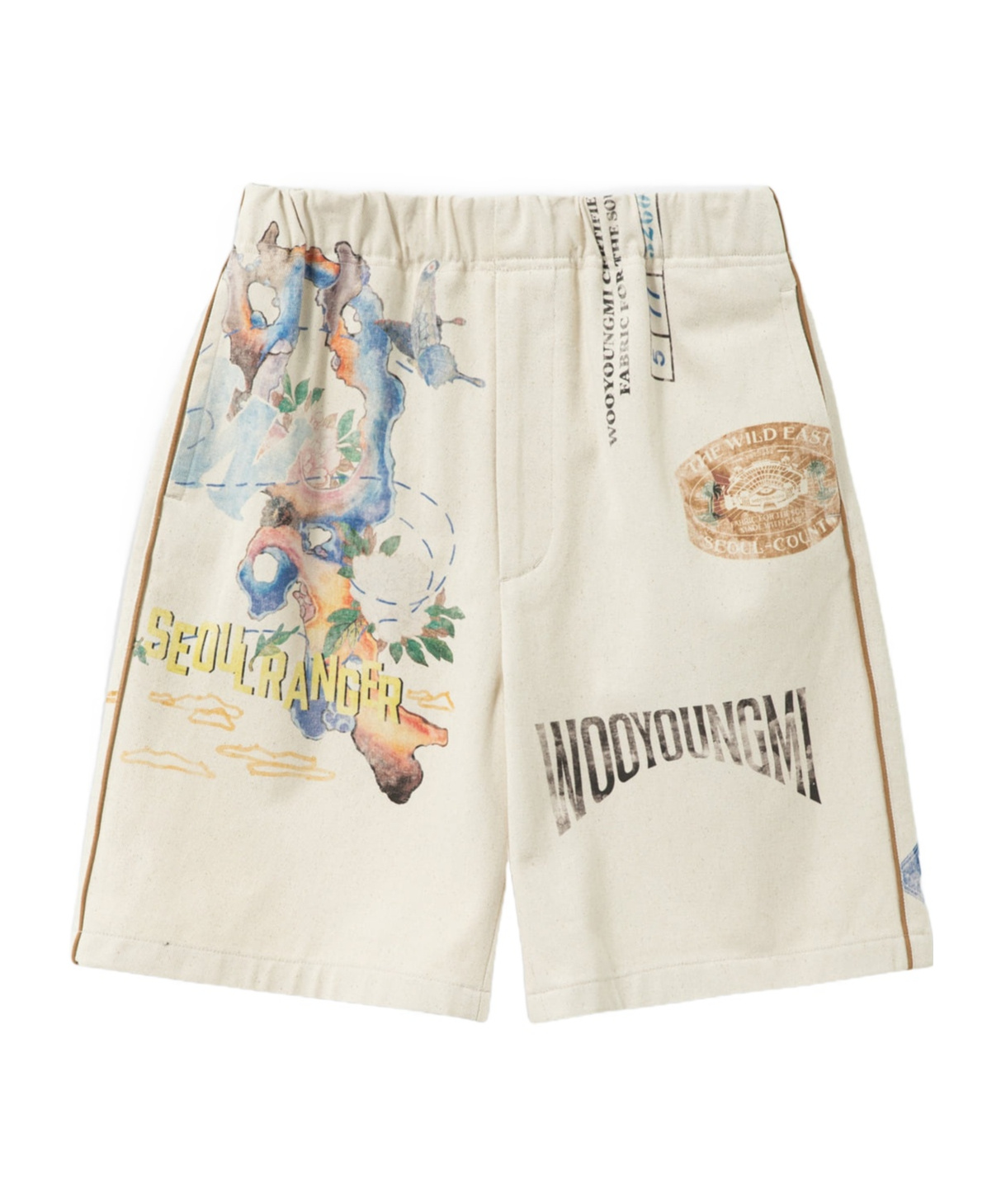 Wooyoungmi Beige Graphic Twill Shorts In White