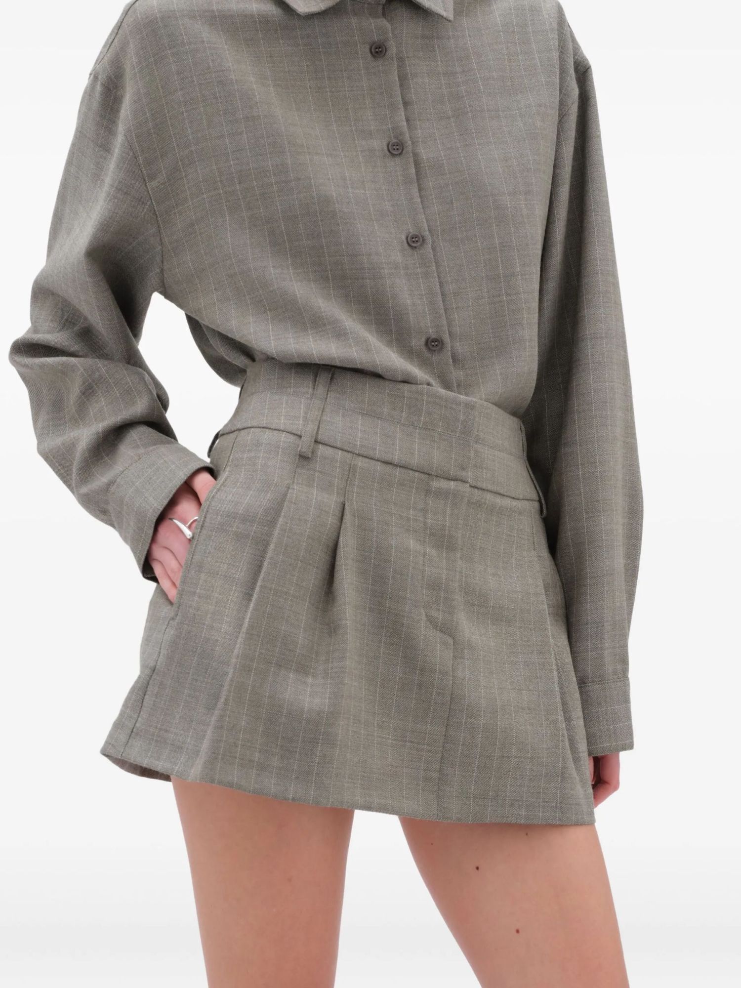 Remain Birger Christensen Double-waistband Pleated Mini Skirt In Gray