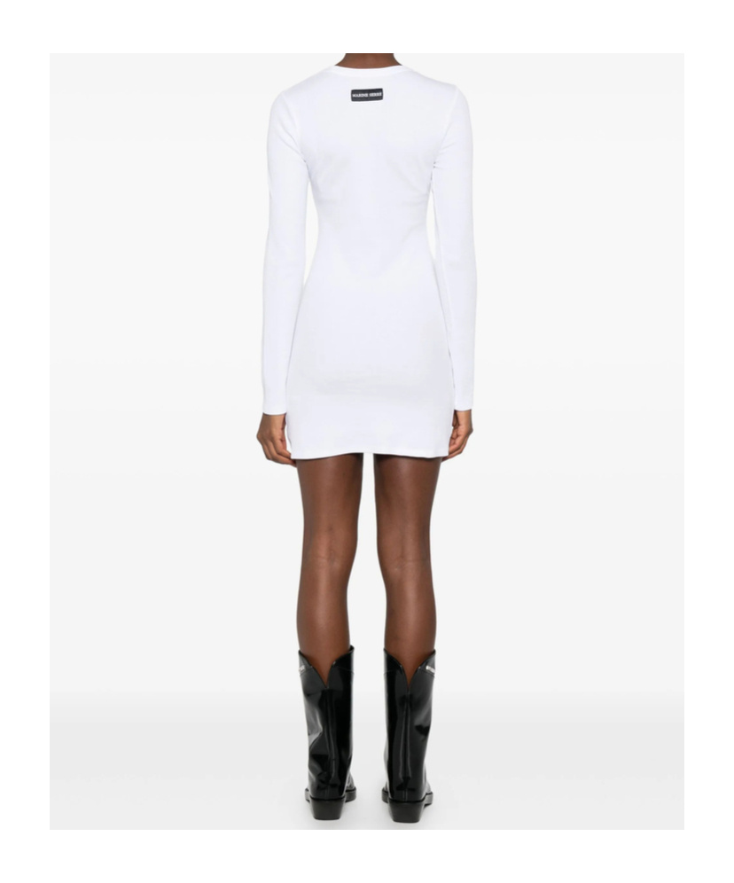 Marine Serre Ribbed Jersey Mini Dress With Long Sleeves In White
