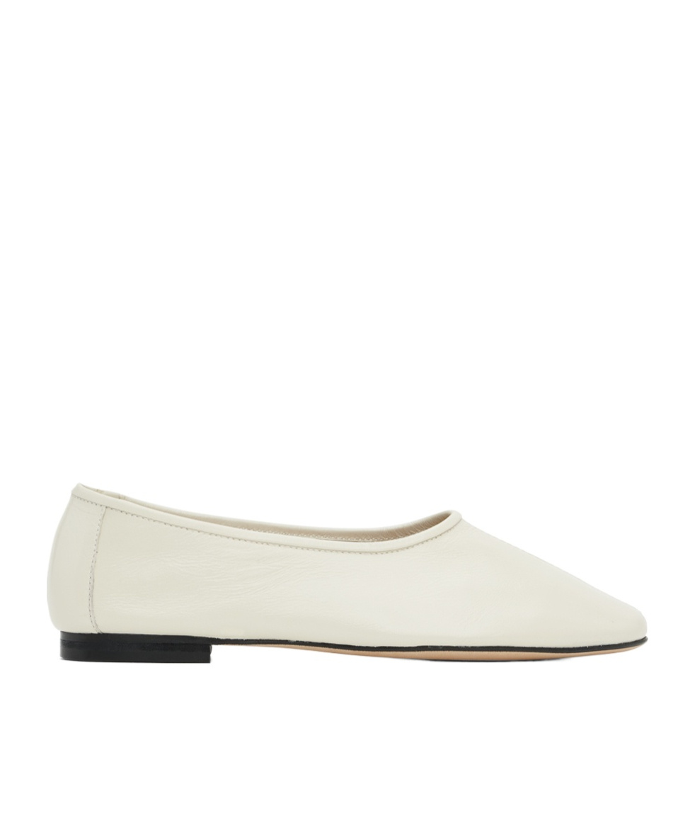 By Far Prudence Creased Round Head Ballet Shoes In White