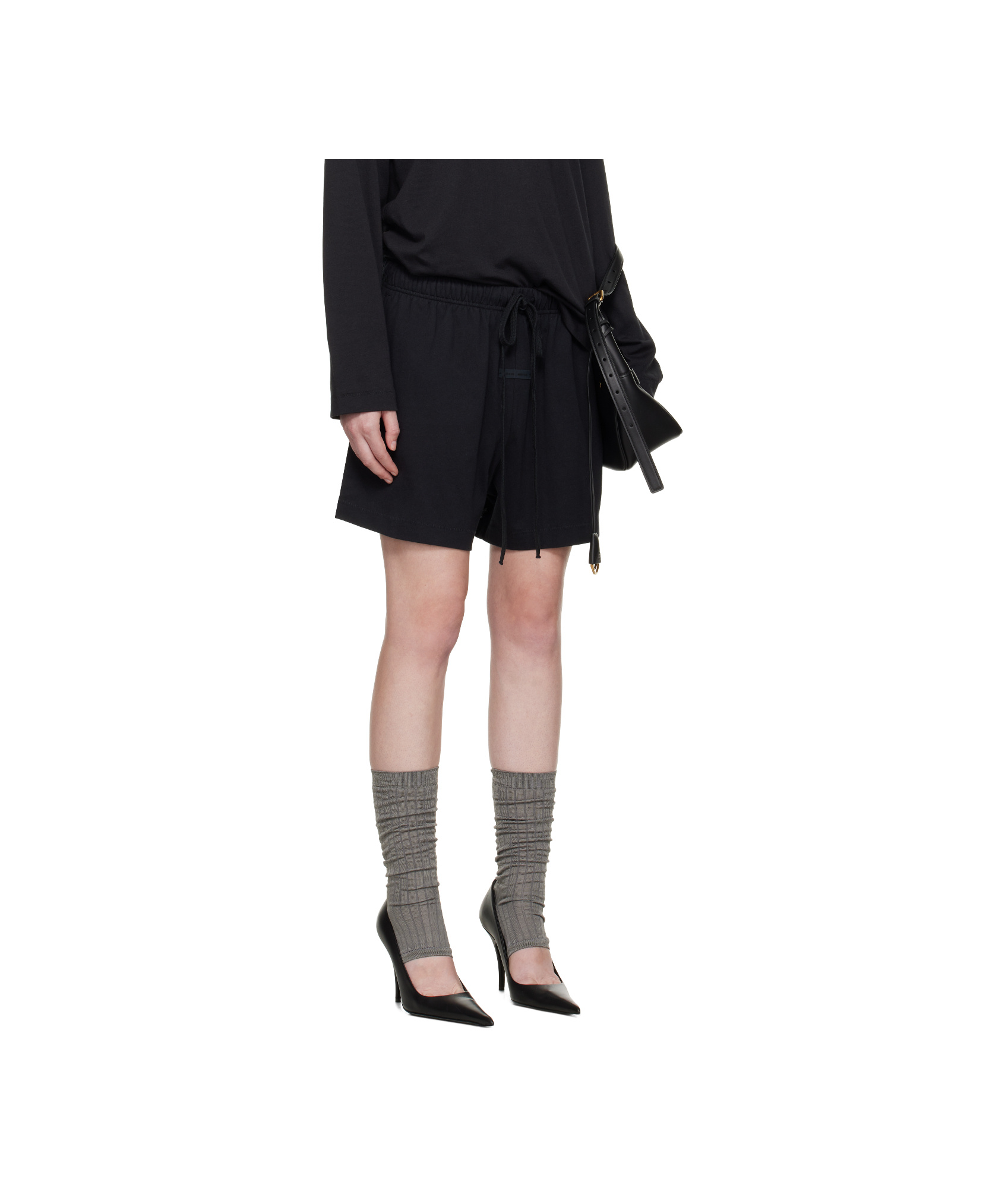 Essentials Emblem Patch Tie-up Shorts In Black