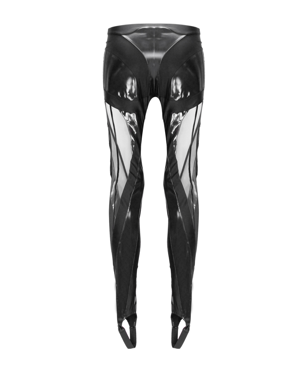 MUGLER GLOSSY SHEER-PANELLED SPIRAL LEGGINGS