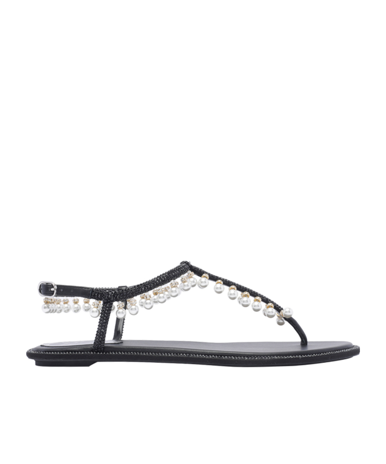 René Caovilla Flat Sandals Adorned Open Toe In Black