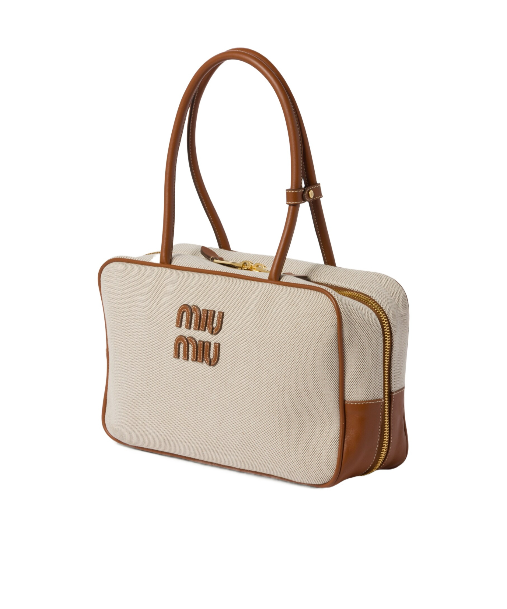 Shop Miu Miu Beau Canvas And Leather Bag