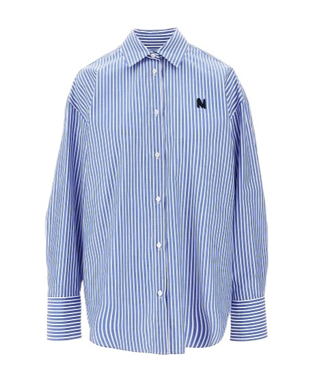 Msgm Striped Poplin Oversized Shirt In Blue