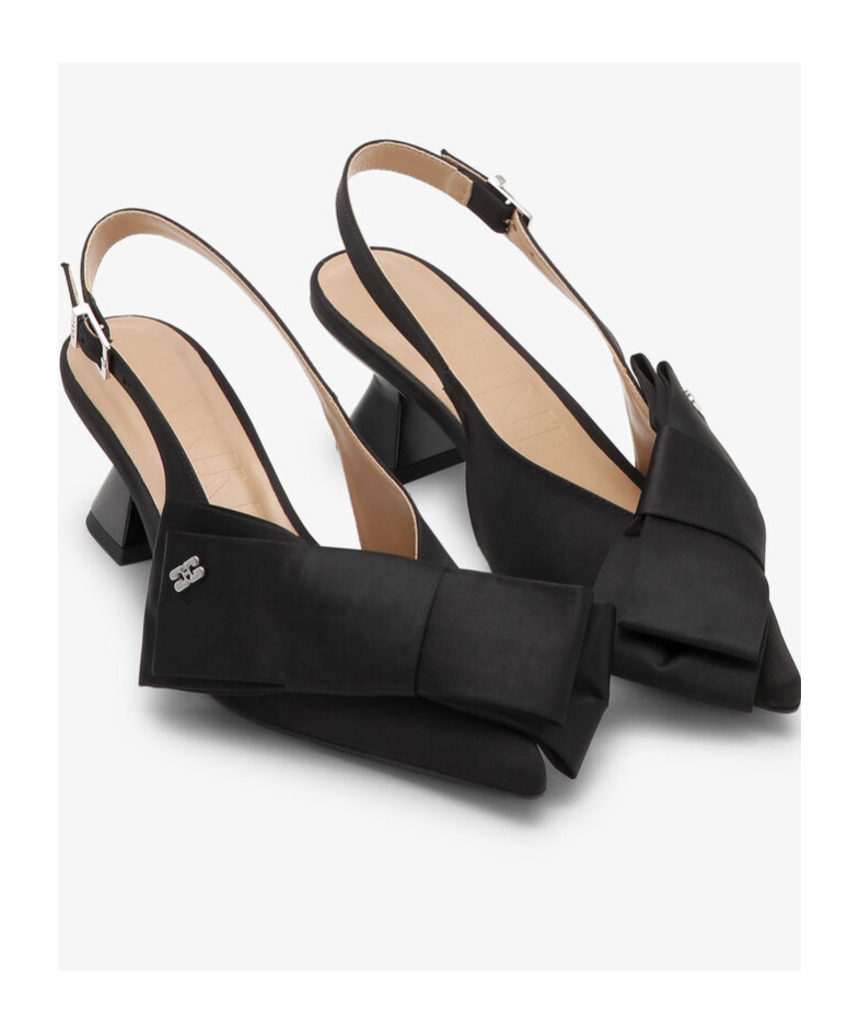 Ganni Womens Black Bow-embellished Recycled-polyester Kitten-heel Pumps Eur 38/5 Uk In Black