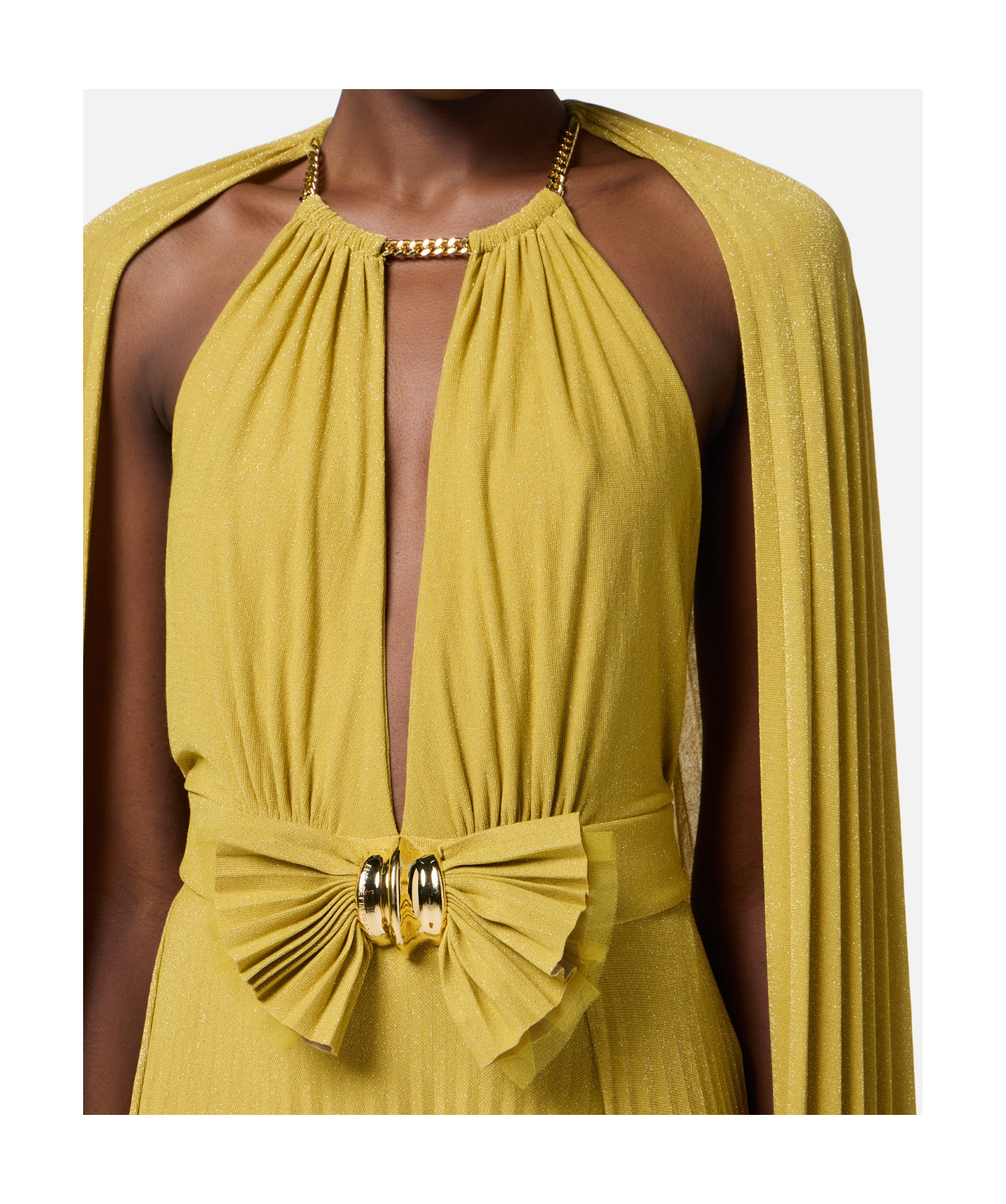 Elisabetta Franchi Lulex Knitted Red Carpet Dress In Yellow