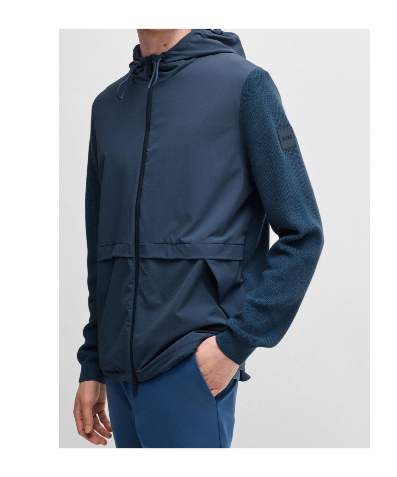 Hugo Boss Softshell Jacket With Knitted Details In Blue