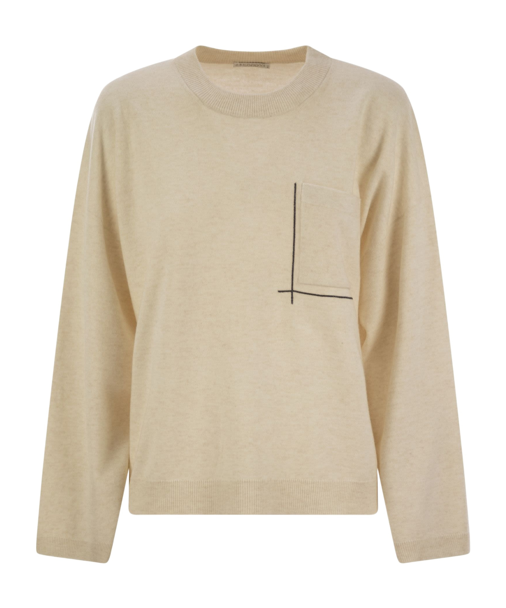 Brunello Cucinelli Virgin Wool, Cashmere And Silk Sweater With Shiny Pocket Detail In Nude