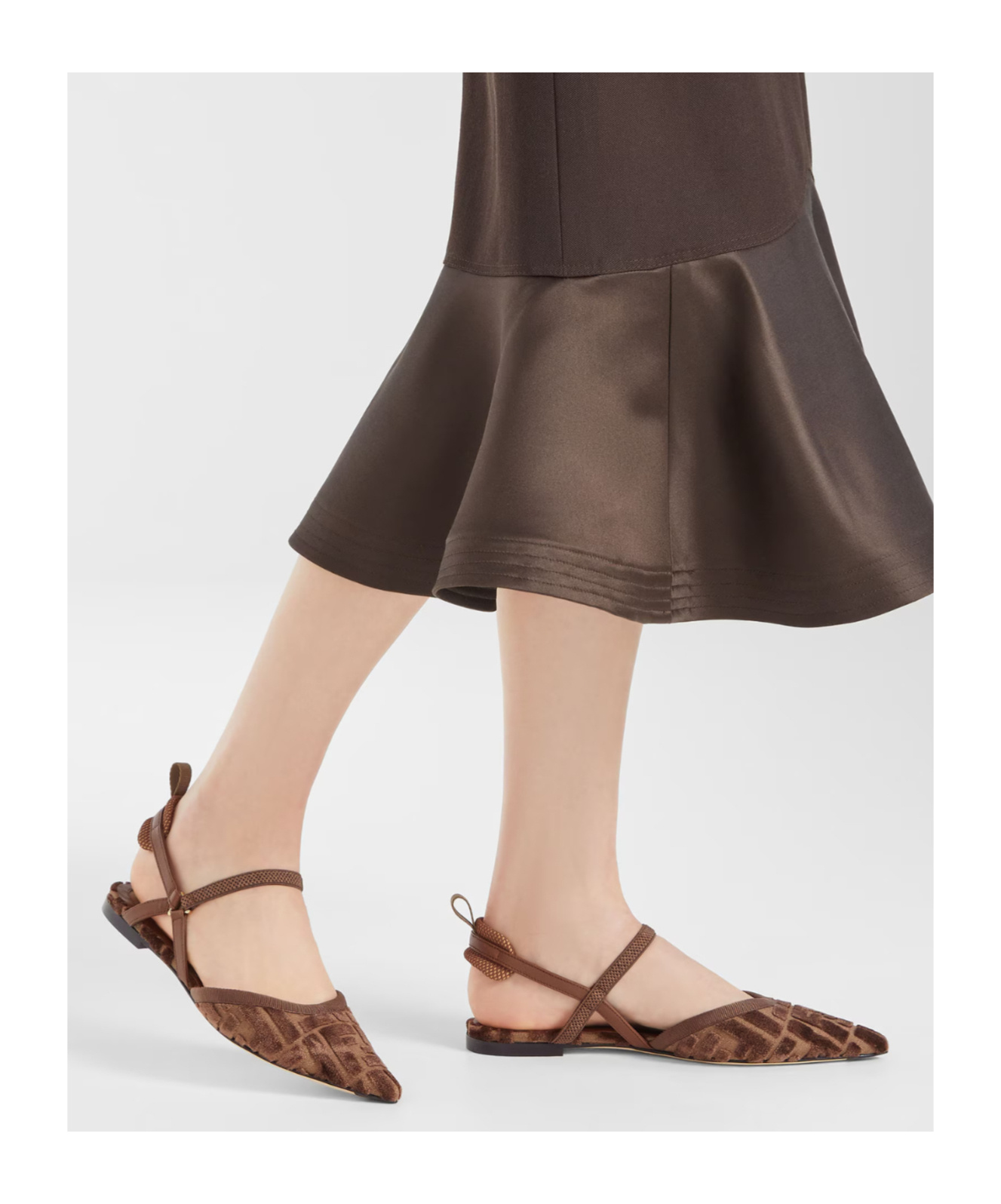 Fendi Women 'colibrì Lite' Brown Flat Slingback With All-over Ff Motif In Cotton Woman In Brown
