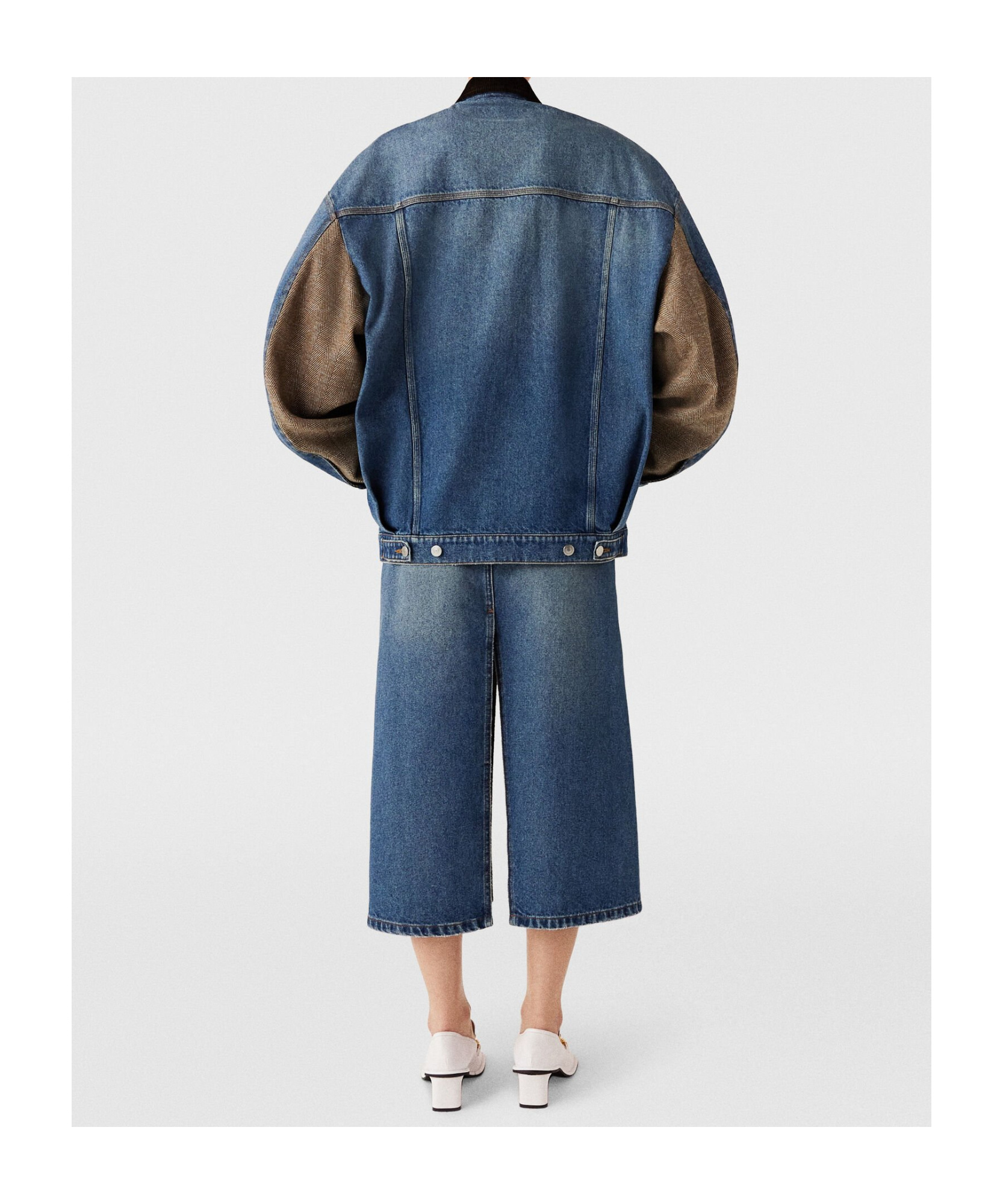 Stella Mccartney Oversized Tweed-paneled Denim Jacket In Blue
