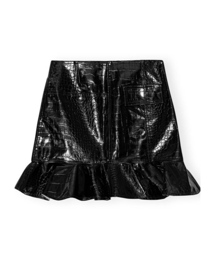Ganni Women Black Synthetic Leather Mini Skirt In Black