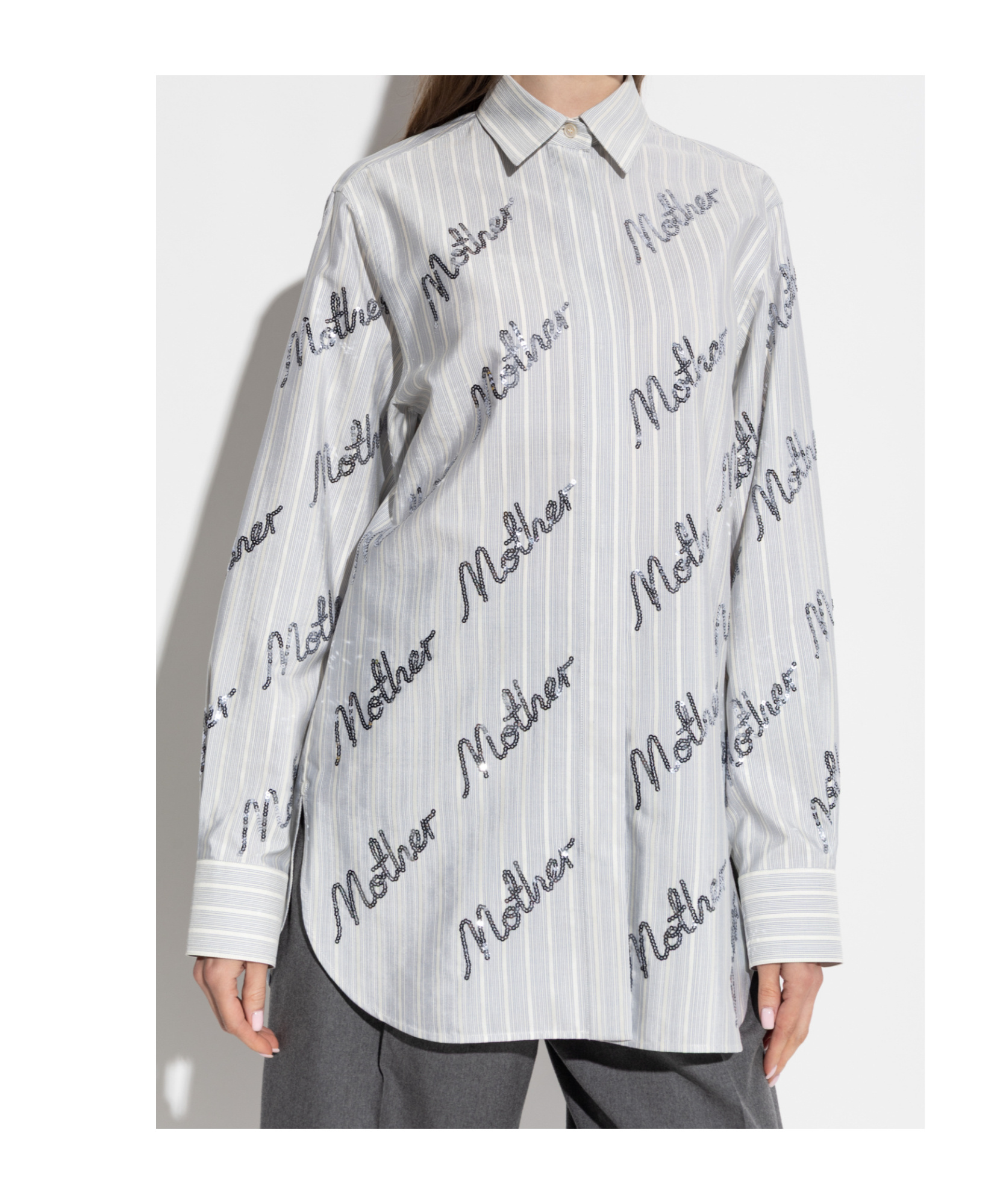 Stella Mccartney Sequin-embellished Striped Shirt In Gray