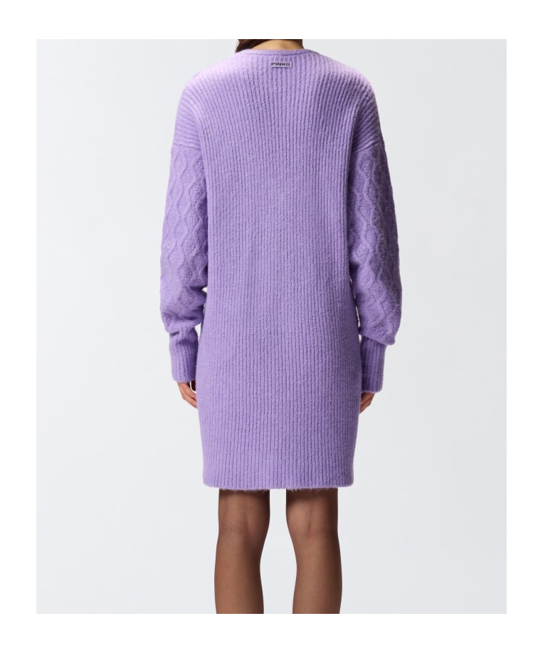 Pinko Knit Mini Dress With Cable Stitch And Jewel Buttons In Purple