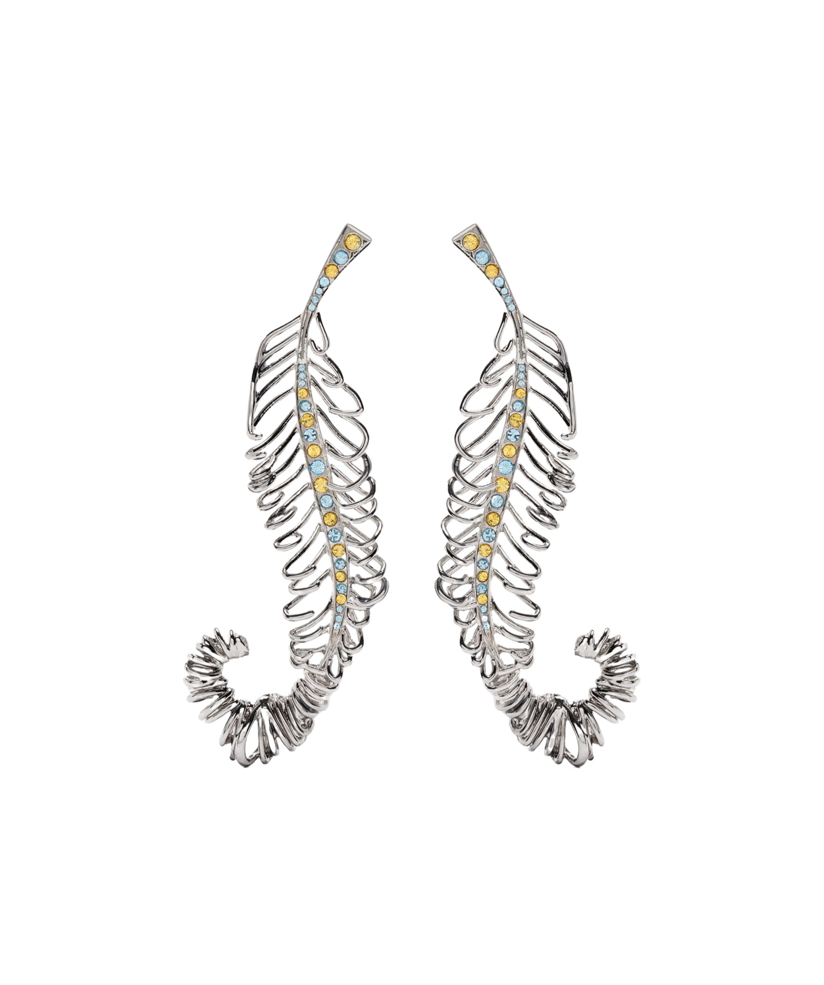 Marni Curved Feather Earrings In Silver