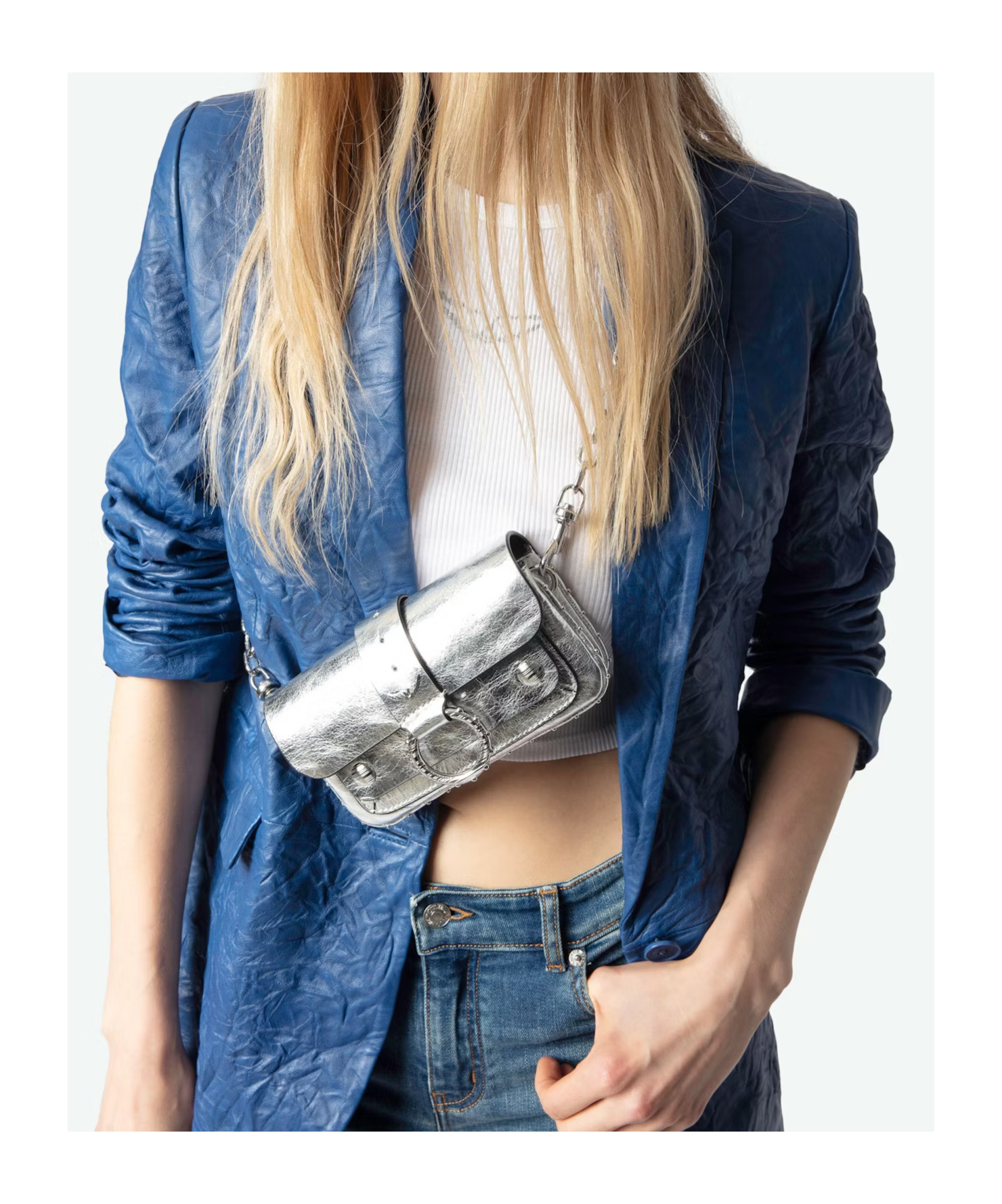 Zadig & Voltaire Metallic Leather Crossbody Bag In Silver