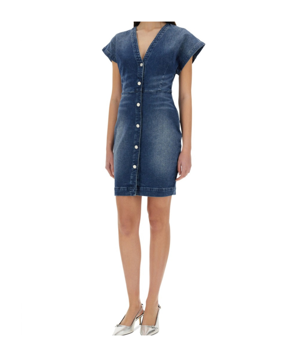 Moschino Slim Fit Denim Dress V-neckline In Blue