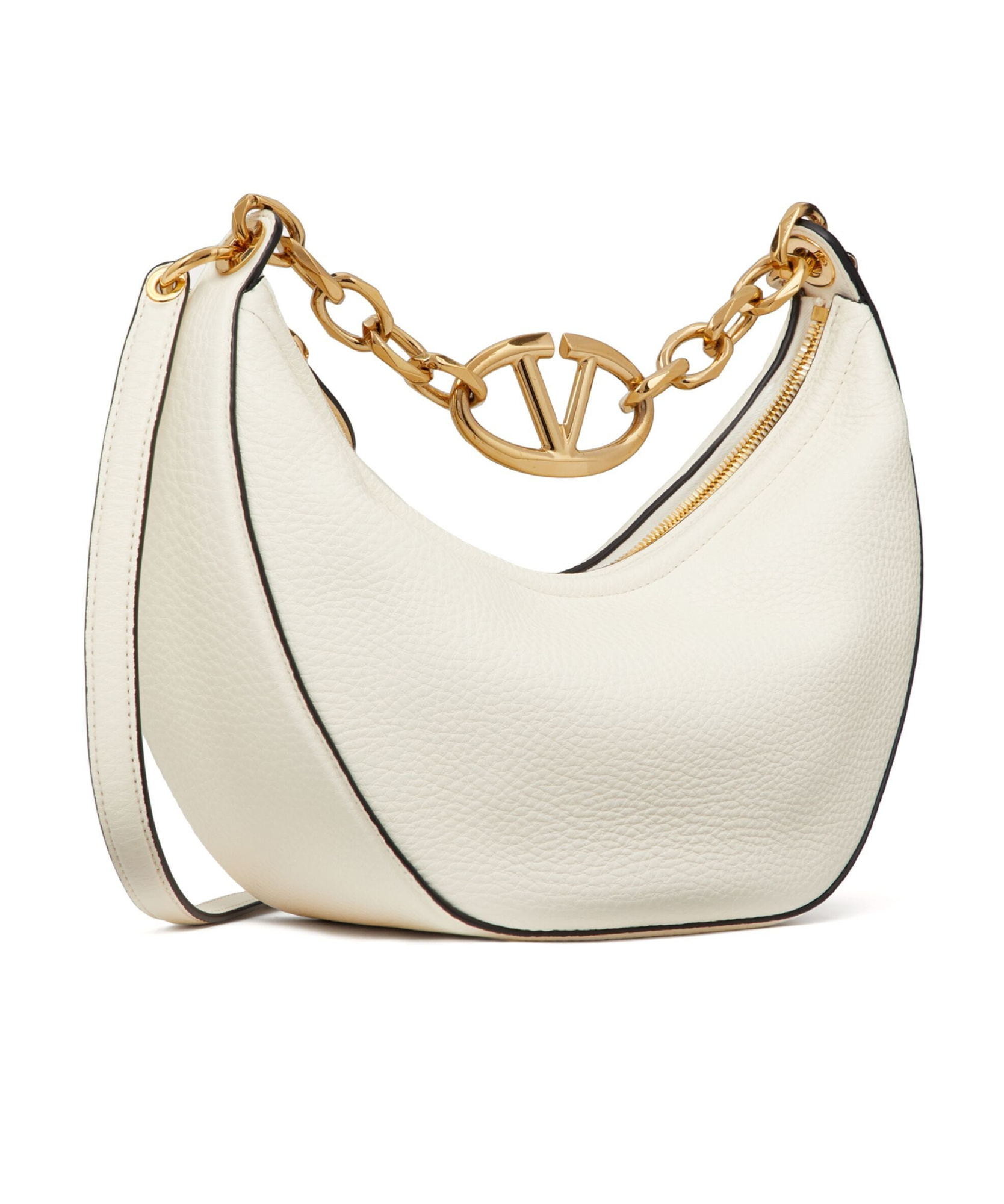 VALENTINO GARAVANI SMALL VLOGO MOON HOBO BAG IN GRAINY CALFSKIN WITH CHAIN