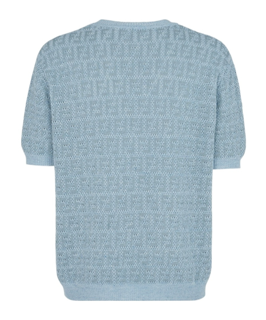 Fendi Ff-motif Short-sleeves Knit Jumper In Blue
