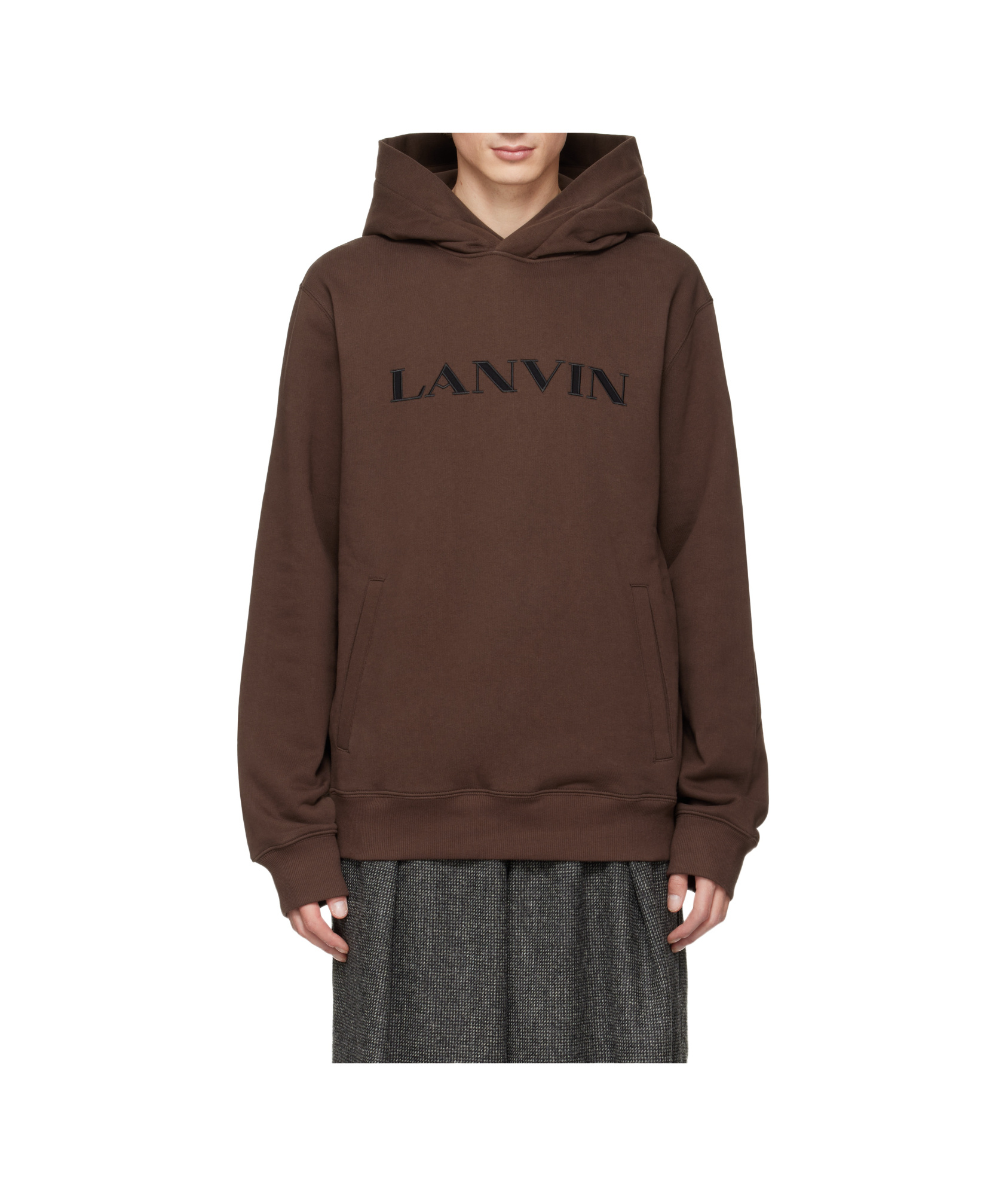 Lanvin Cotton Fleece Hooded Sweatshirt In Brown