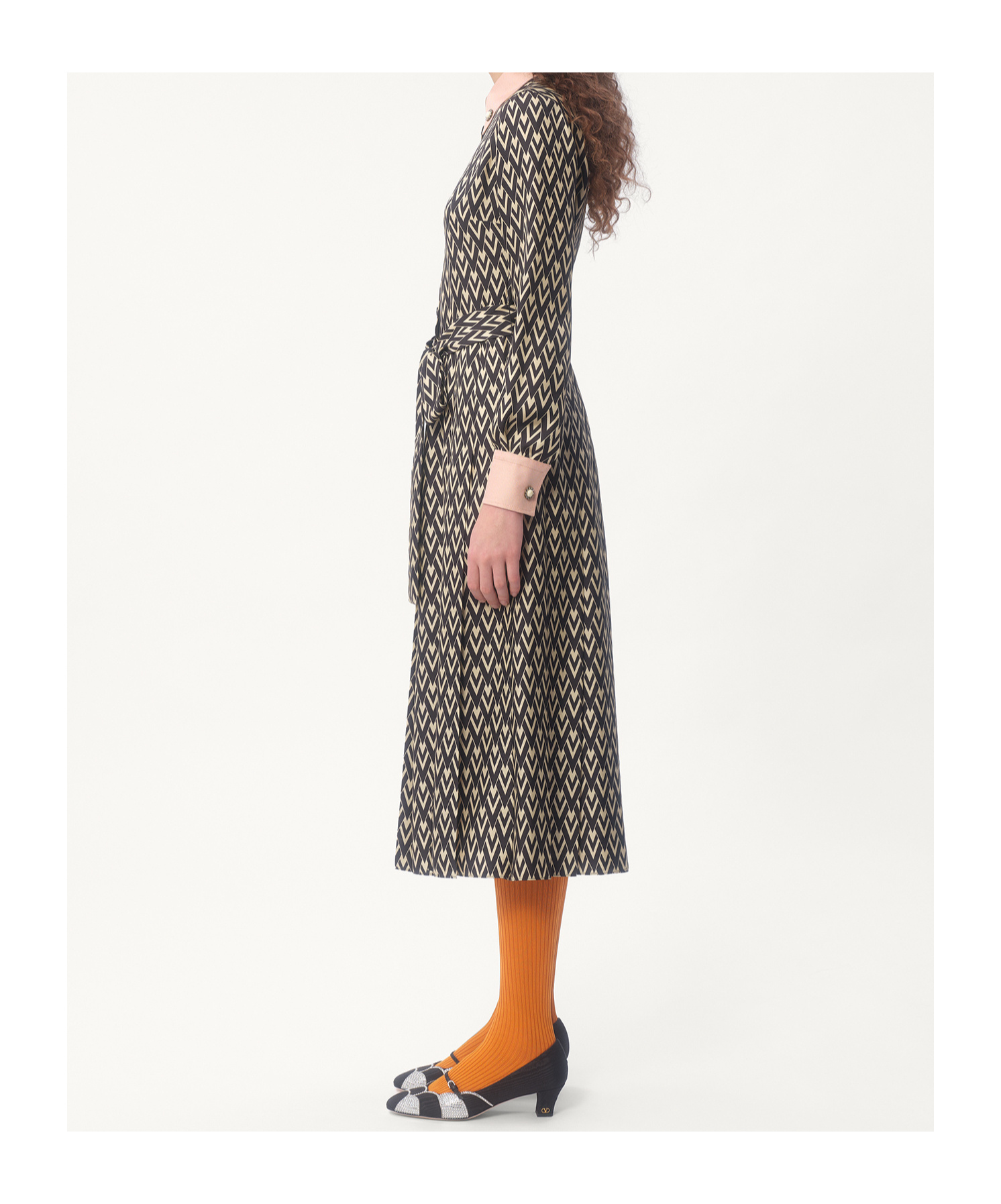 Valentino Embellished Belted Printed Silk-twill Midi Shirt Dress In Black