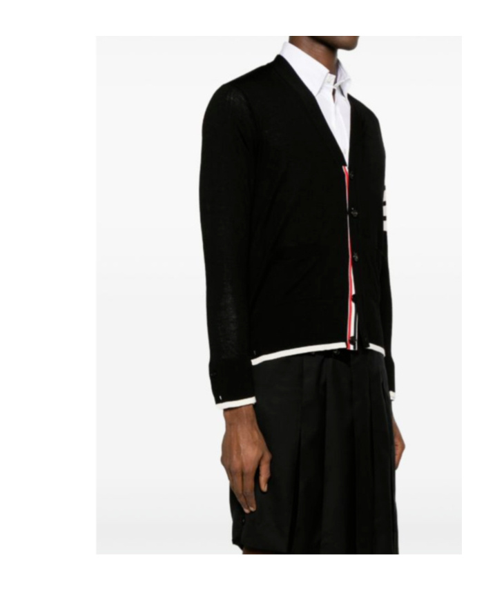 Thom Browne 4-bar Cotton Cardigan For In Black