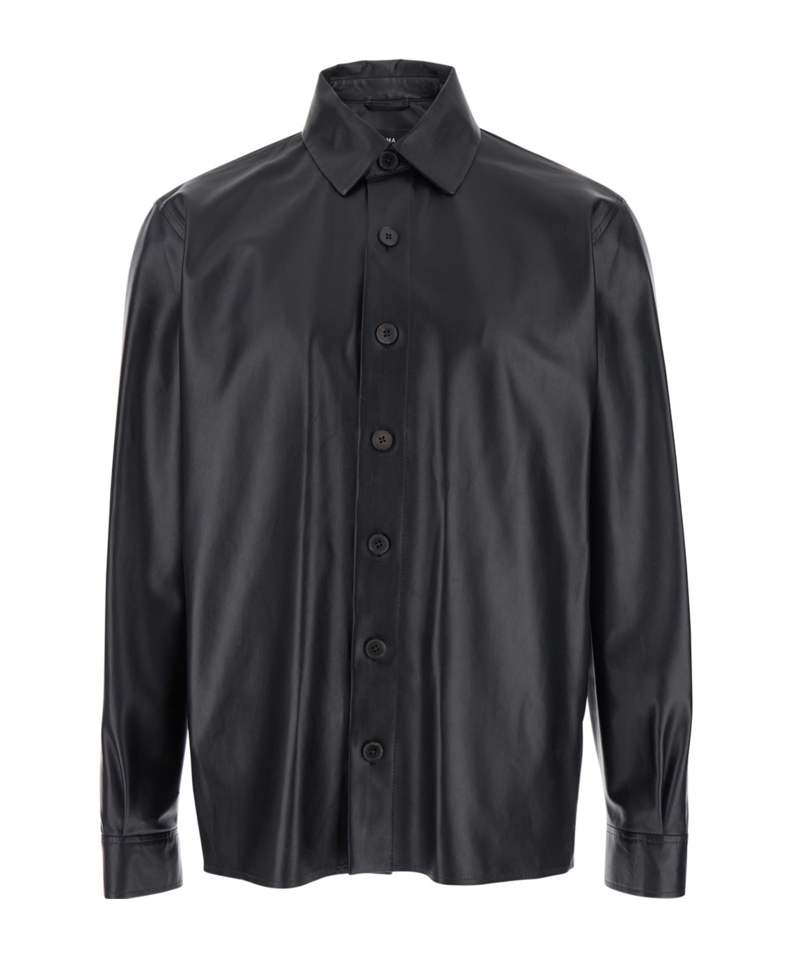 Arma Lush Black Shirt With Classic Collar And Contrasting Buttons In Leather Man In Black